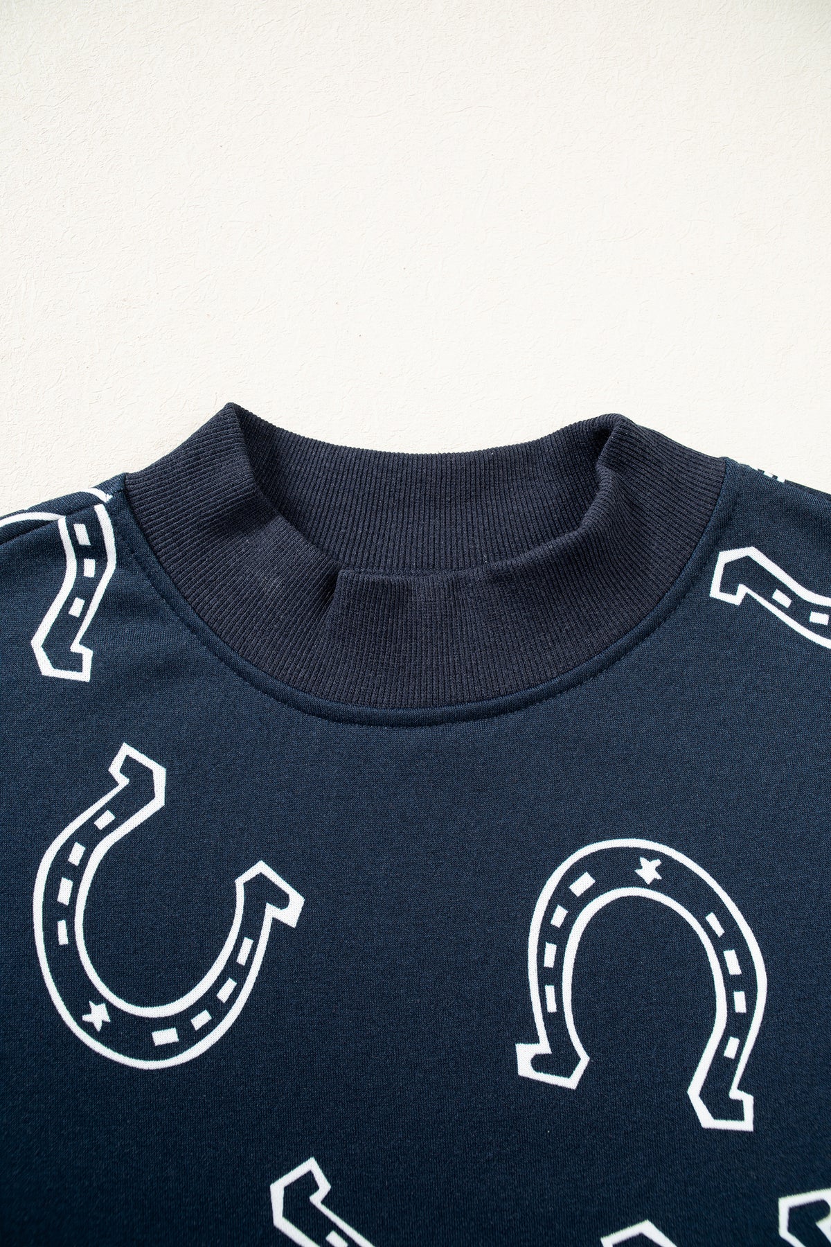 Blue Western Horseshoe Print Mock Neck Casual Pullover Sweatshirt PREORDER ETA 3 WEEKS