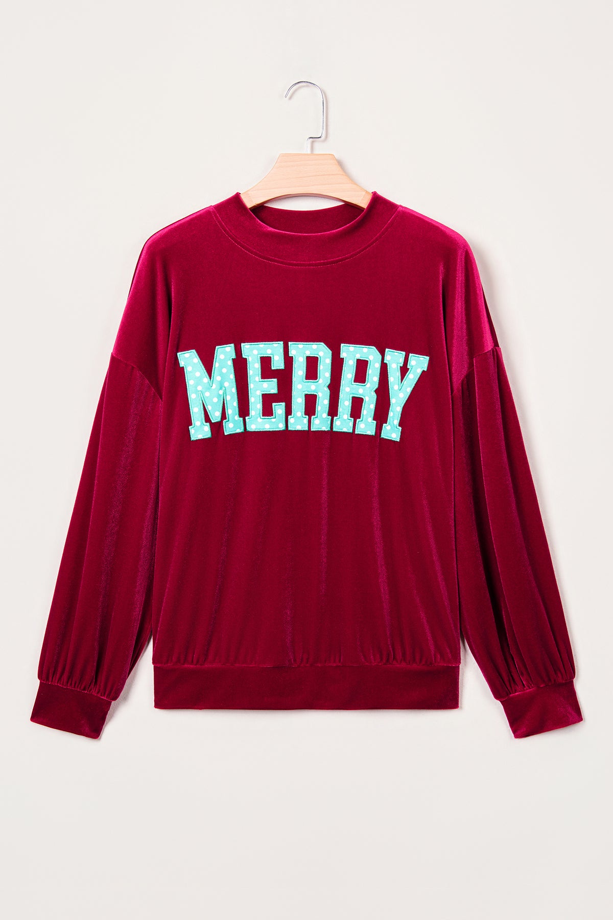 Burgundy Christmas Velvet Graphic Print Long Sleeve Sweatshirt PREORDER ETA 3 WEEKS