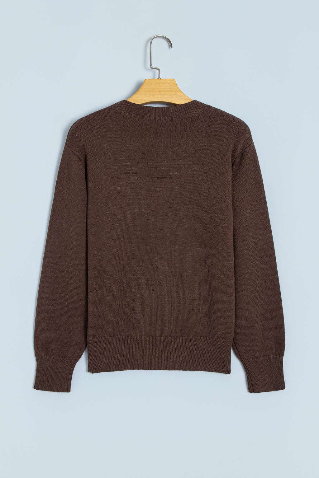 Chicory Coffee Embroidered Floral Round Neck Casual Shift Sweater PREORDER ETA 3 WEEKS