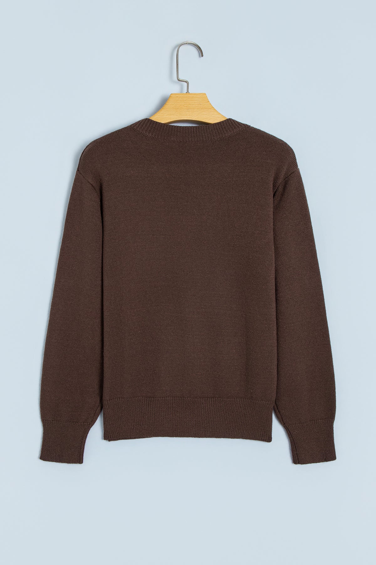 Chicory Coffee Embroidered Floral Round Neck Casual Shift Sweater PREORDER ETA 3 WEEKS