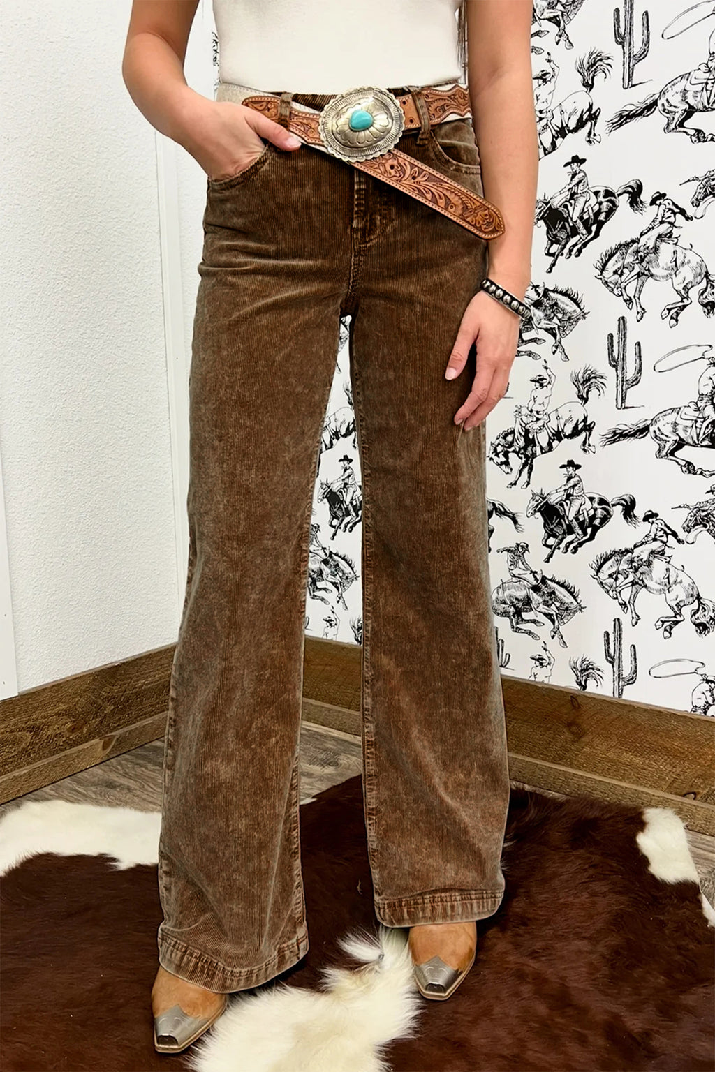 Camel Straight Leg Corduroy Metal Button Zip-up Pants PREORDER ETA 3 WEEKS
