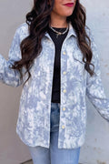 Gray Abstract Print Fuzzy Collar Long Sleeve Patch Pocket Tunic Jacket PREORDER ETA 3 WEEKS