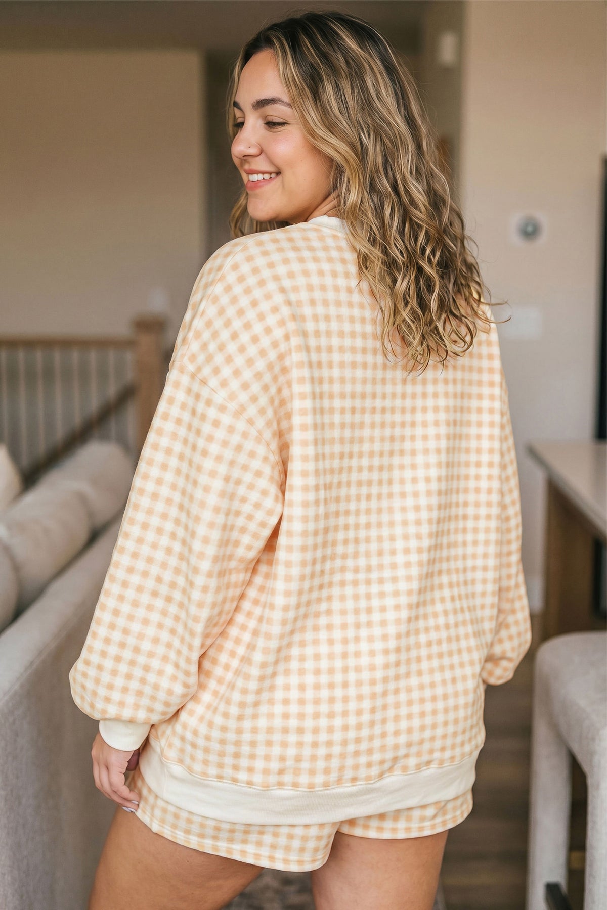Yellow Gingham Loose Pullover Top Drawstring Shorts Plus Size Set PREORDER ETA 3 WEEKS