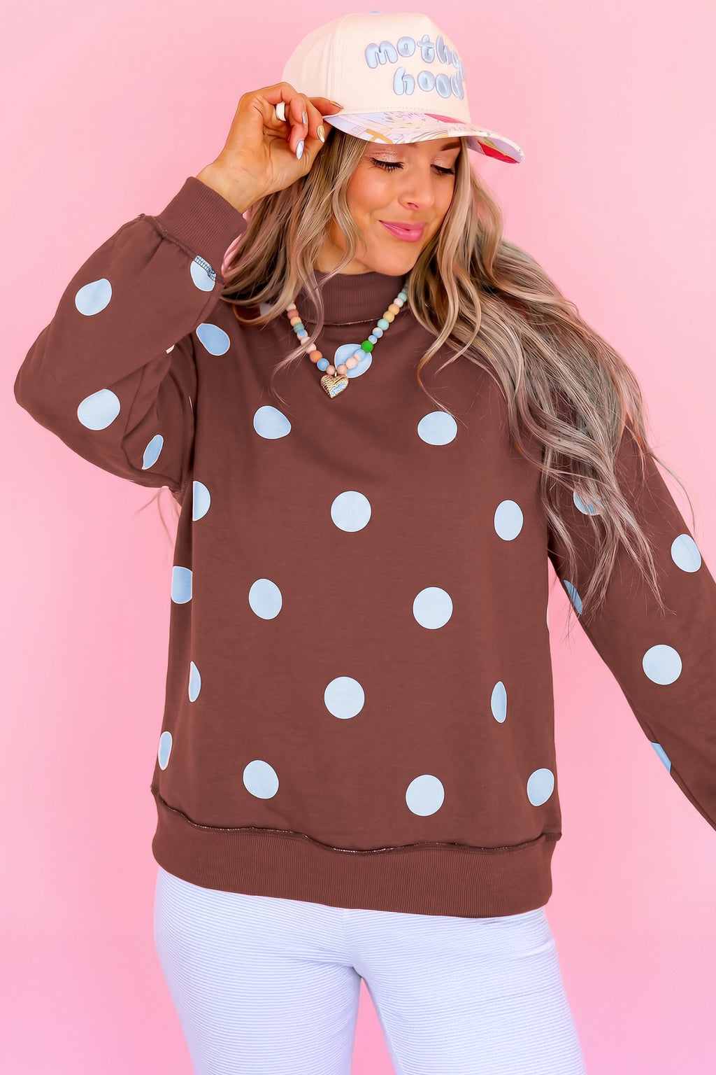 Clay Polka Dot/GOOD DAY Print Reversible Mock Neck Pullover Sweatshirt PREORDER ETA 3 WEEKS