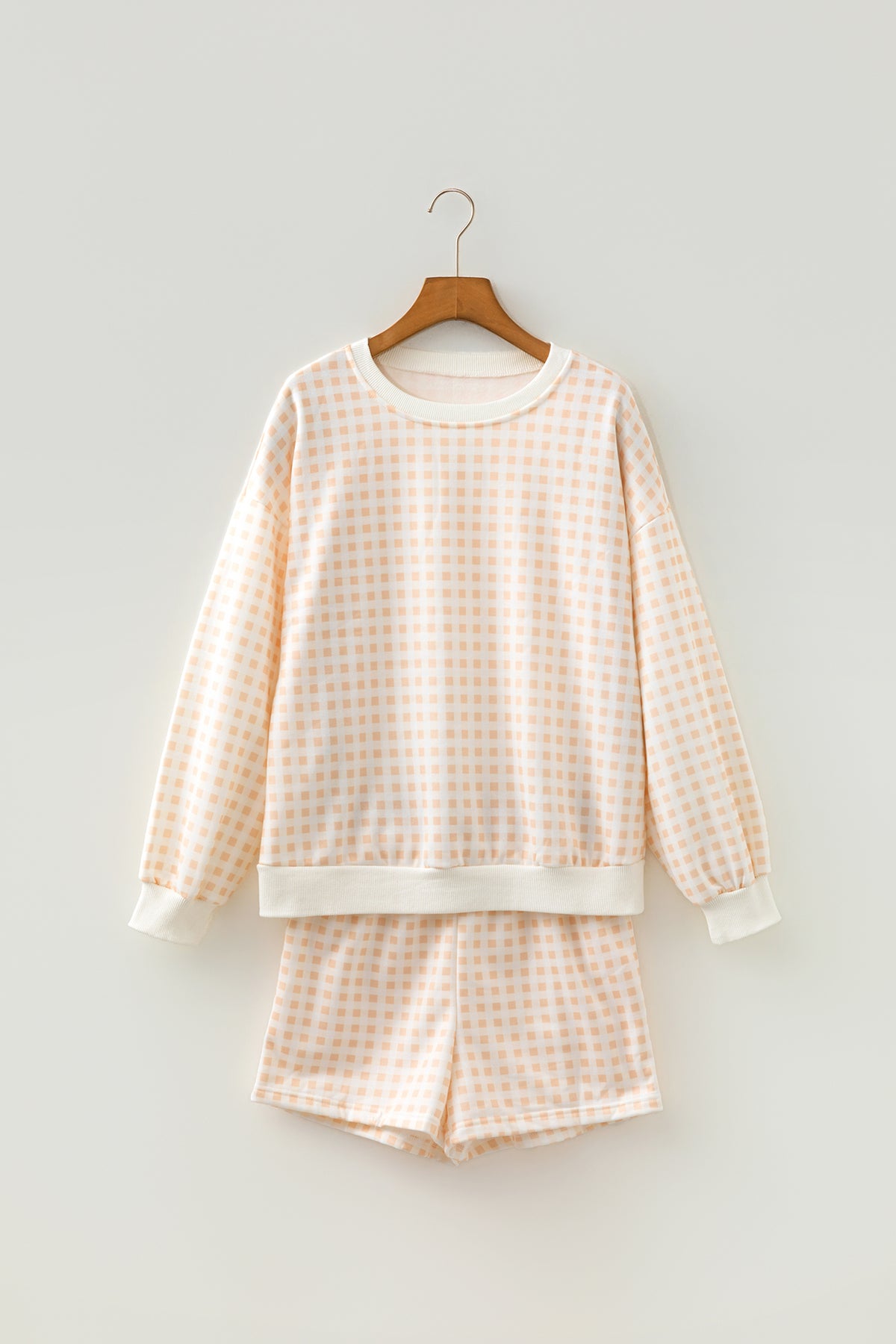 Pink Plaid Baggy Pullover Drawstring Casual Shorts 2pcs Outfit PREORDER ETA 3 WEEKS