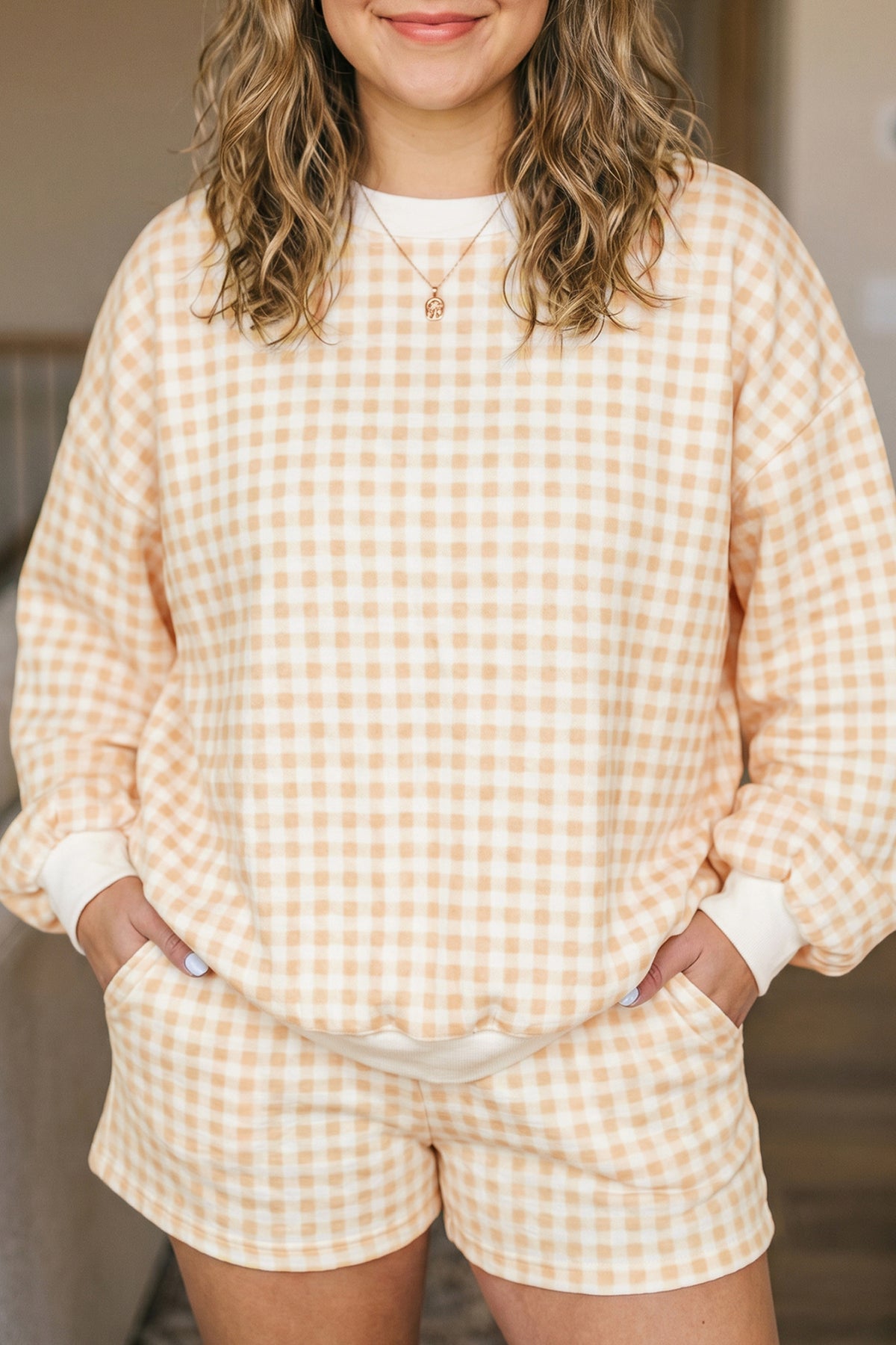 Yellow Gingham Loose Pullover Top Drawstring Shorts Plus Size Set PREORDER ETA 3 WEEKS