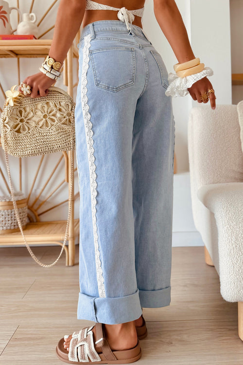 Beau Blue Lace Trim Casual Full-Length Regular Fit Jeans PREORDER ETA 3 WEEKS