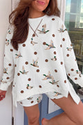 White Polka Dot Malard Print Oversized Pullover and Shorts 2pcs Set PREORDER ETA 3 WEEKS