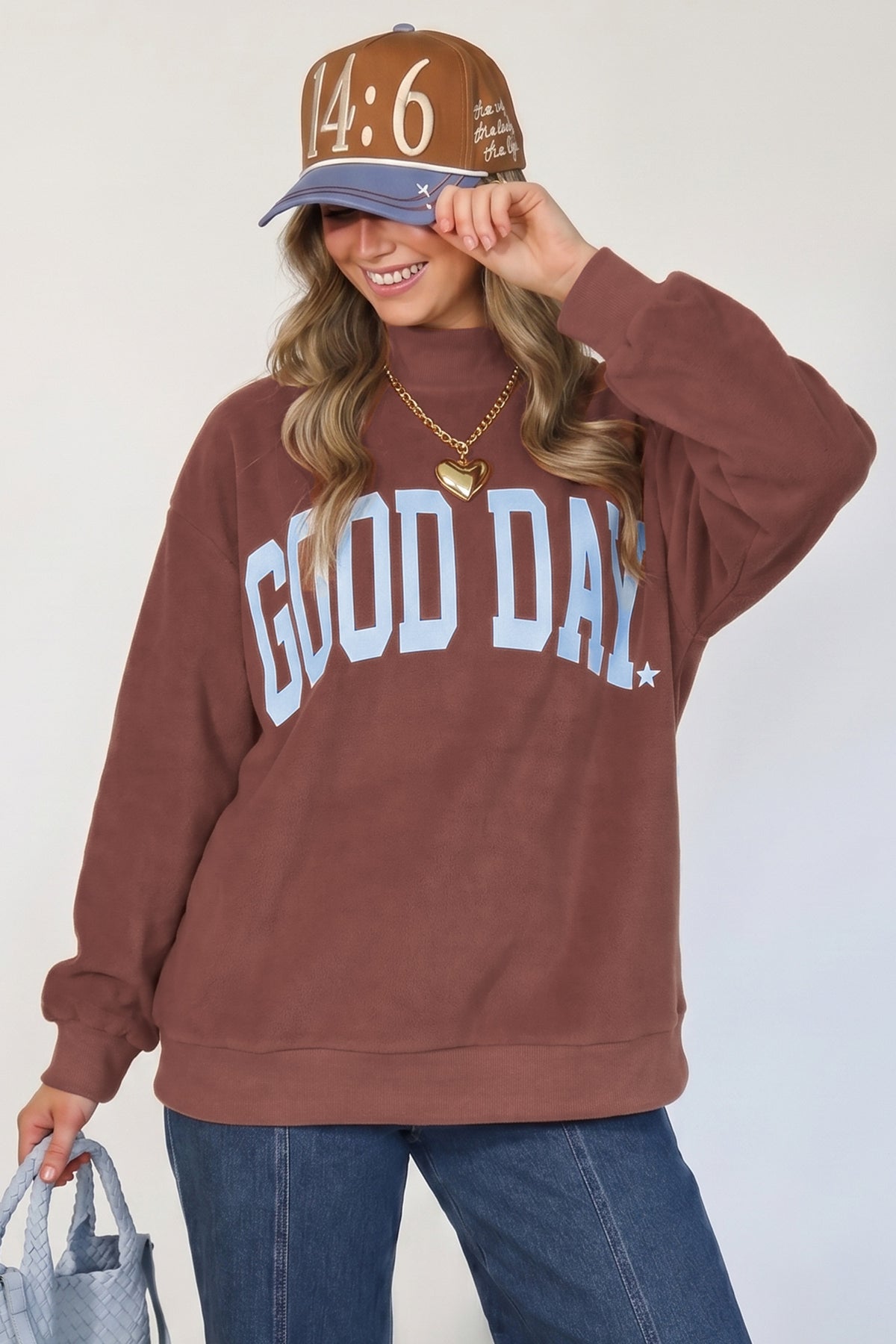 Clay Polka Dot/GOOD DAY Print Reversible Mock Neck Pullover Sweatshirt PREORDER ETA 3 WEEKS