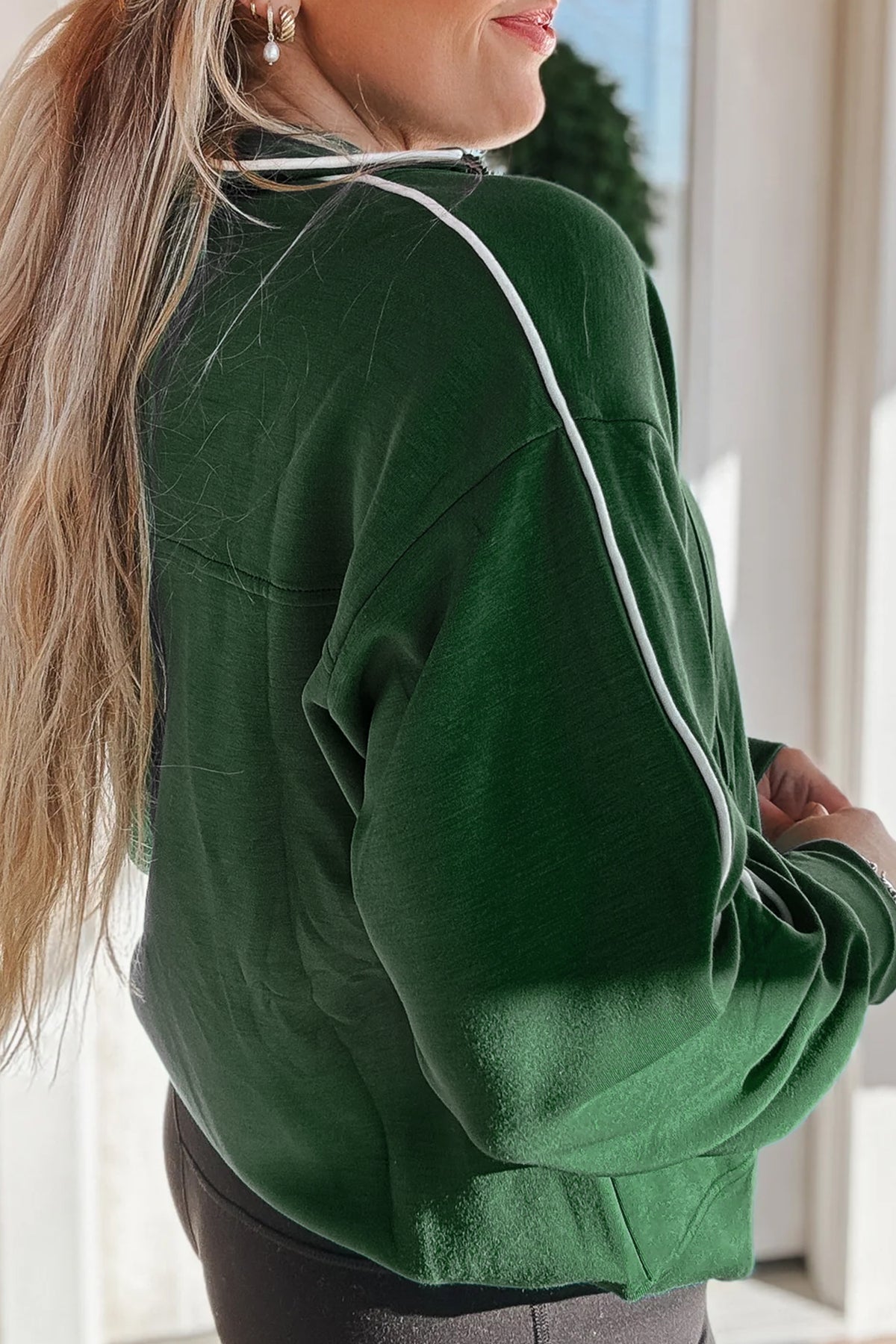 Sea Green High Neck Zip-Up Loose Fit Long Sleeve Sweatshirt PREORDER ETA 3 WEEKS