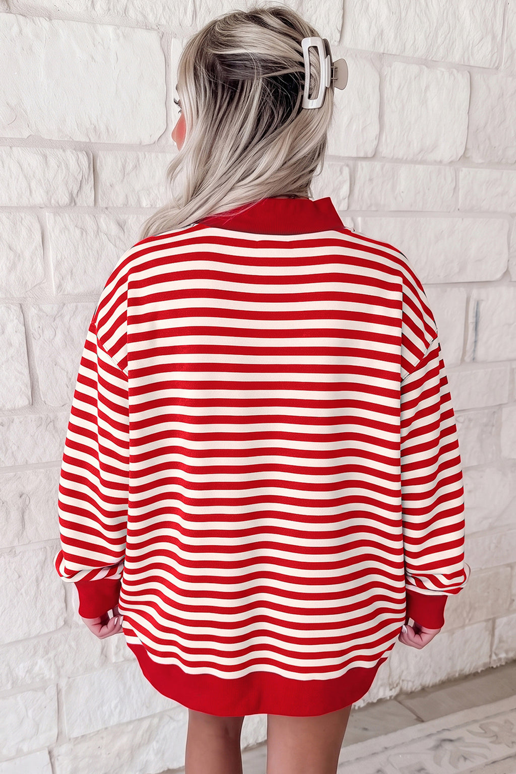 Red Stripe Plus Size MERRY Festive Letter Embroidery Patched Graphic Pullover Sweatshirt PREORDER ETA 3 WEEKS