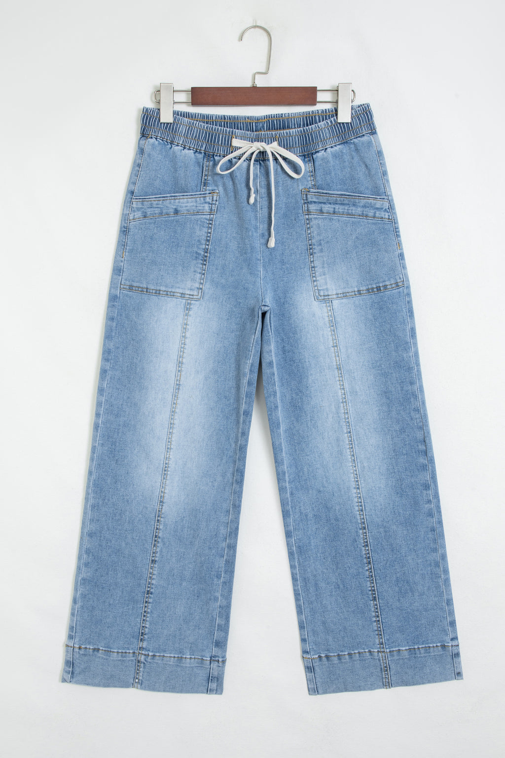 Beau Blue Drawstring Waist Wide Leg Ankle Length Jeans PREORDER ETA 3 WEEKS