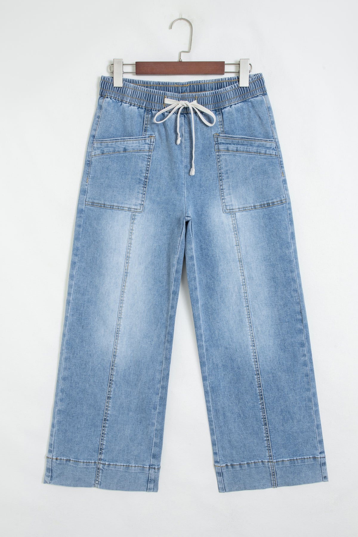 Beau Blue Drawstring Waist Wide Leg Ankle Length Jeans PREORDER ETA 3 WEEKS