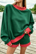 Evergreen Polka Dot Trim Baggy Pullover 2pcs Short Set PREORDER ETA 3 WEEKS