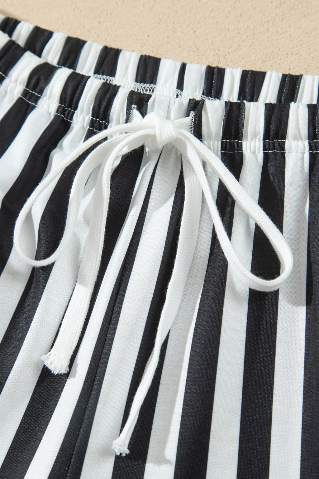 Black Striped Color Block Pullover Top Drawstring Shorts Set PREORDER ETA 3 WEEKS