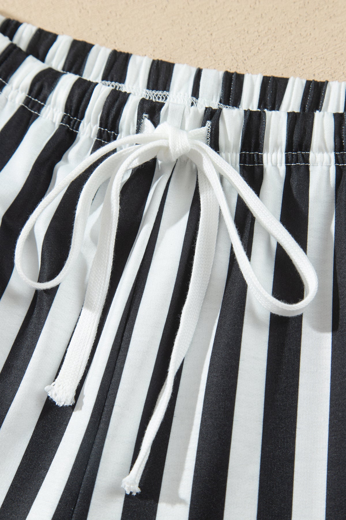 Black Striped Color Block Pullover Top Drawstring Shorts Set PREORDER ETA 3 WEEKS