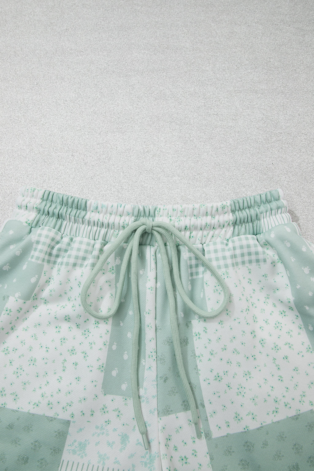 Sky Blue Patchwork Floral Print Drop Shoulder Baggy Pullover Drawstring Shorts Set PREORDER ETA 3 WEEKS