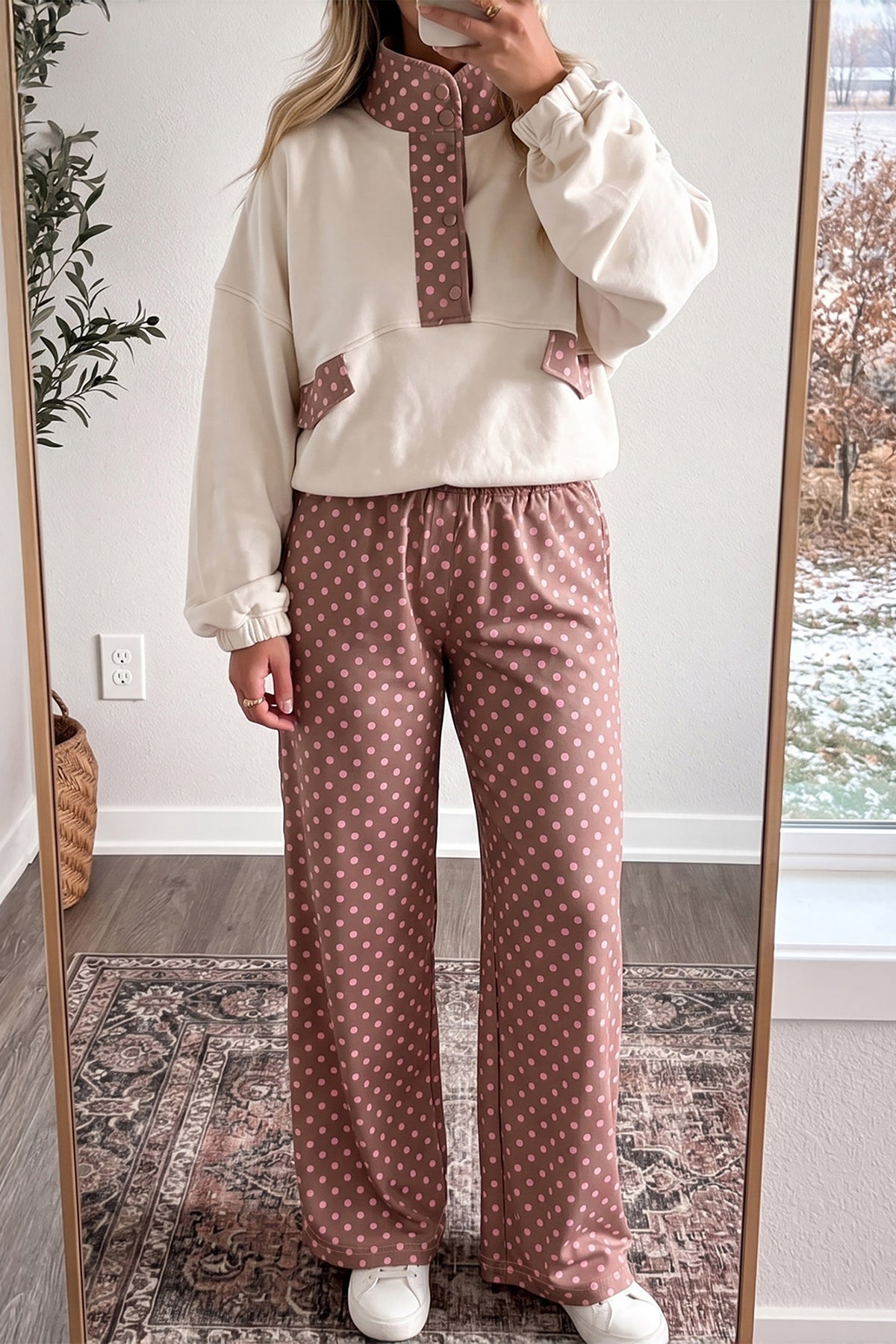 Brown Polka Dot Printed Casual Loose Pants PREORDER ETA 3 WEEKS