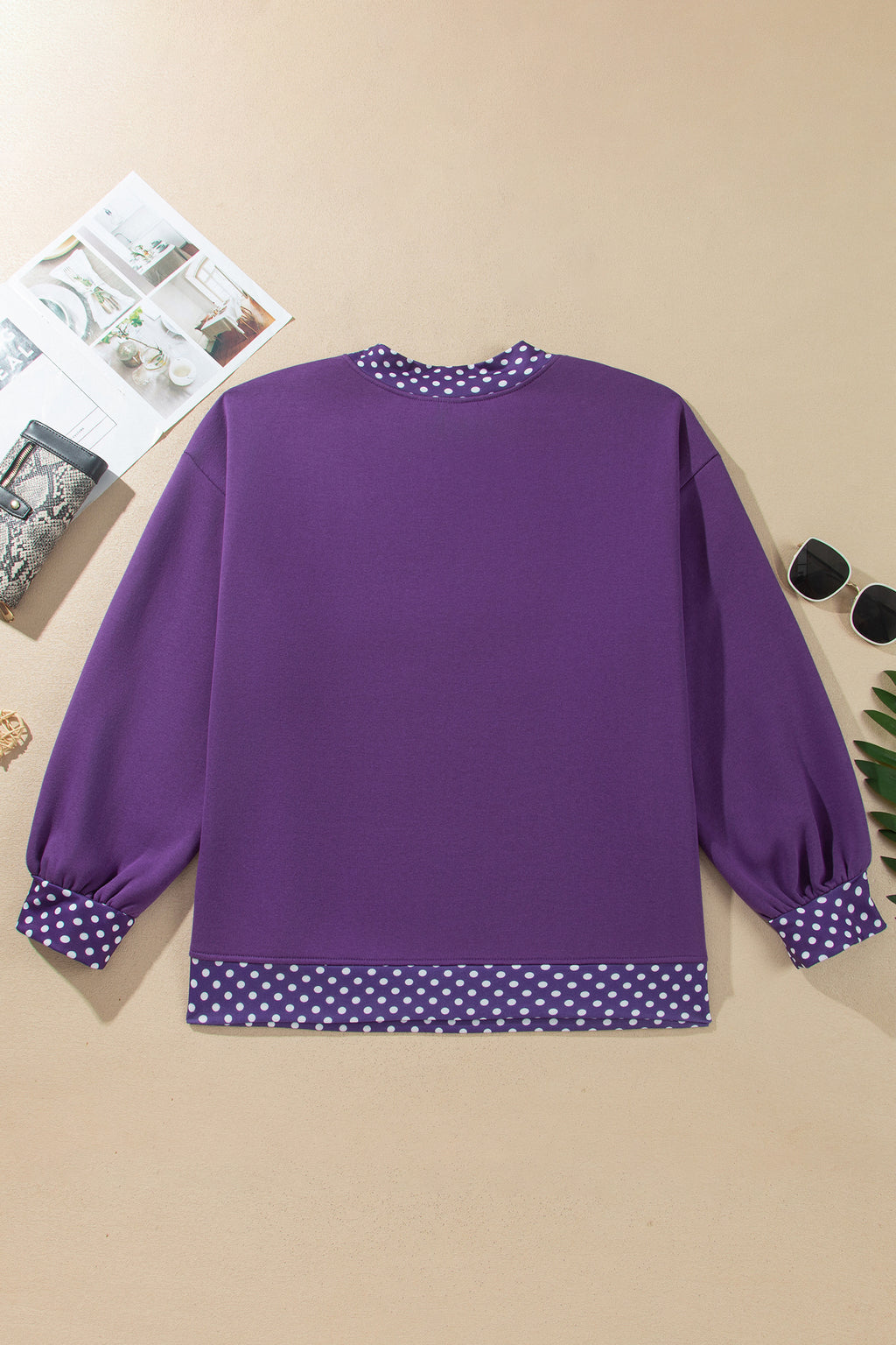 Brown Polka Dot Patchwork Round Neck Plus Size Sweatshirt PREORDER ETA 3 WEEKS