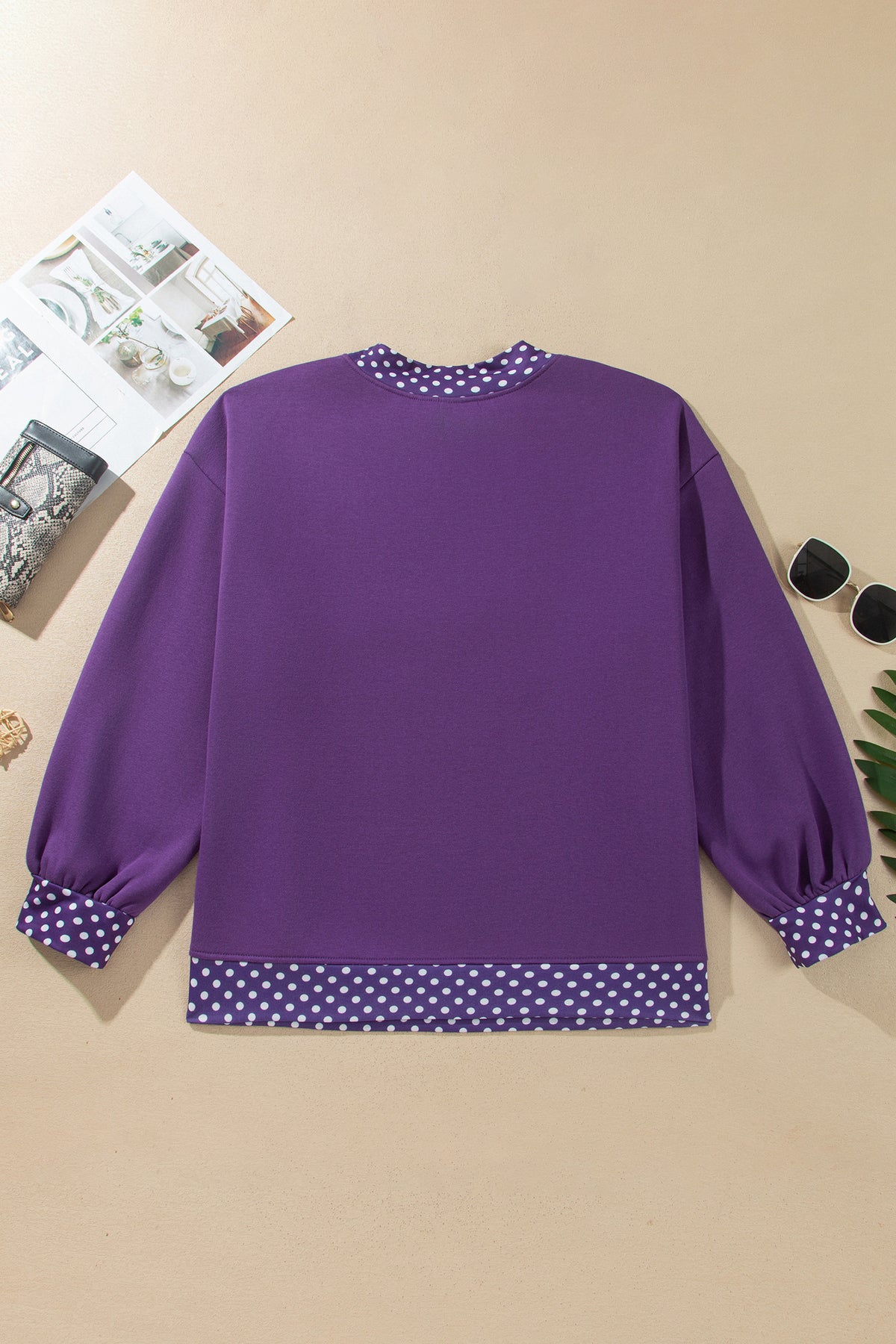 Brown Polka Dot Patchwork Round Neck Plus Size Sweatshirt PREORDER ETA 3 WEEKS
