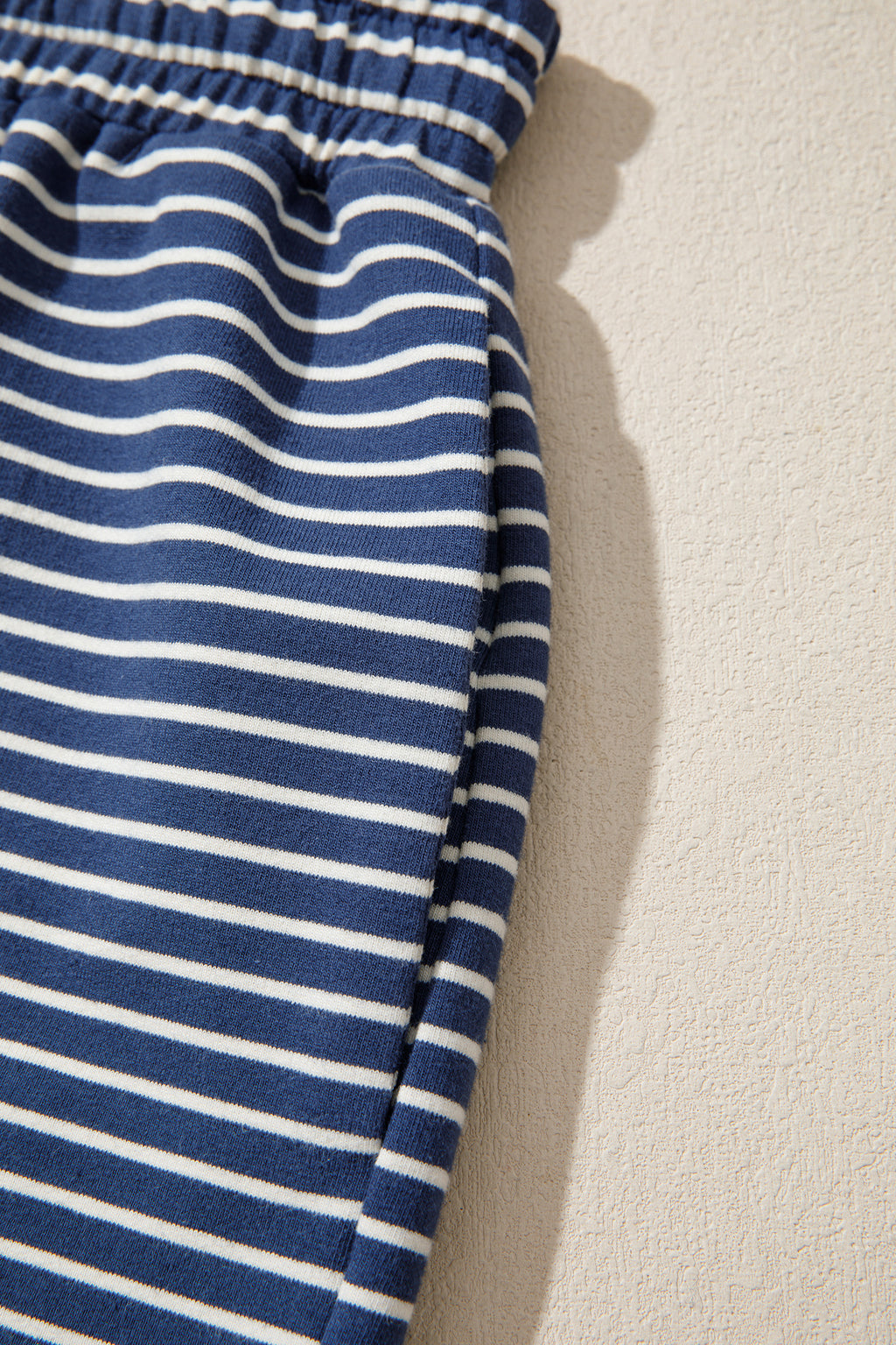 Blue Stripe Ribbed Patchwork Mock Neck Pullover Matching Shorts Set PREORDER ETA 3 WEEKS