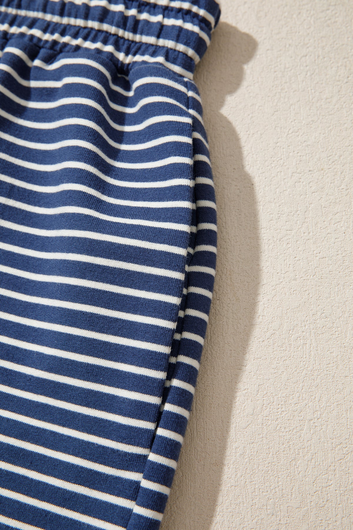 Blue Stripe Ribbed Patchwork Mock Neck Pullover Matching Shorts Set PREORDER ETA 3 WEEKS