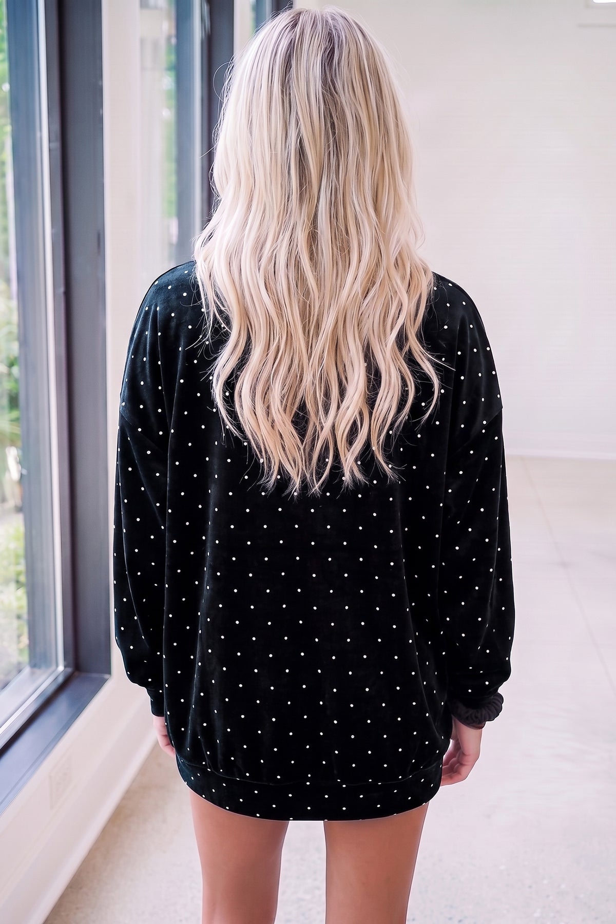 Black Velvet Polka Dot High Neck Tunic Pullover Sweatshirt PREORDER ETA 3 WEEKS