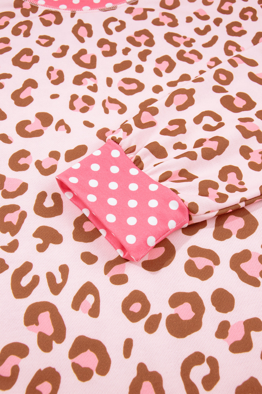 Pink Leopard Polka Dot Colorblock Trim Long Sleeve Top PREORDER ETA 3 WEEKS