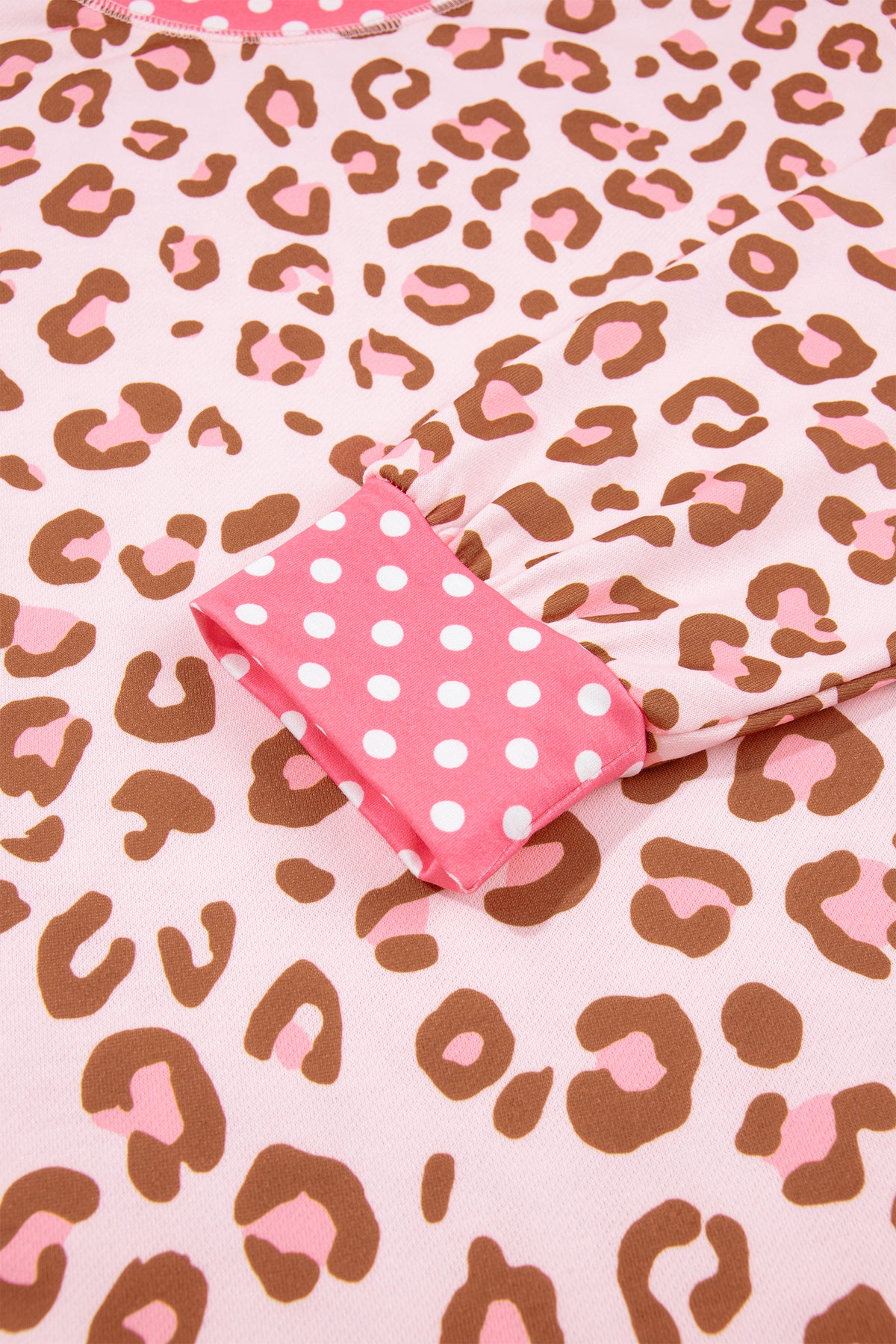 Pink Leopard Polka Dot Colorblock Trim Long Sleeve Top PREORDER ETA 3 WEEKS