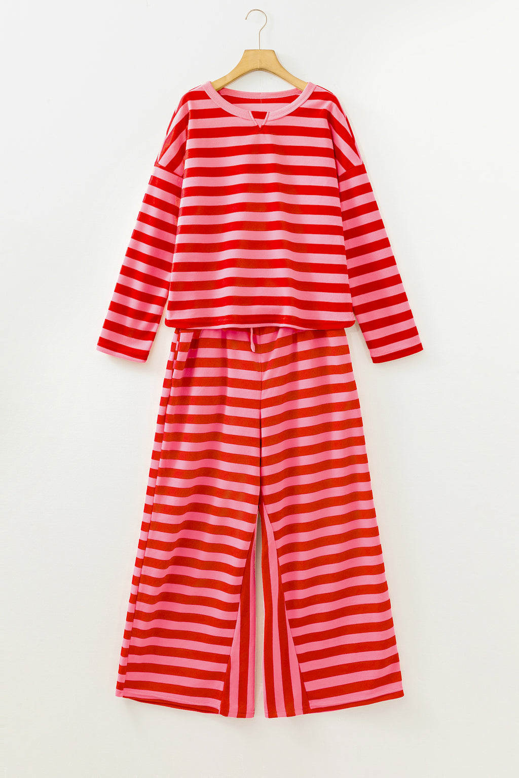 Red Stripe Two-Piece Drop Shoulder Pullover Loose Pants Set PREORDER ETA 3 WEEKS