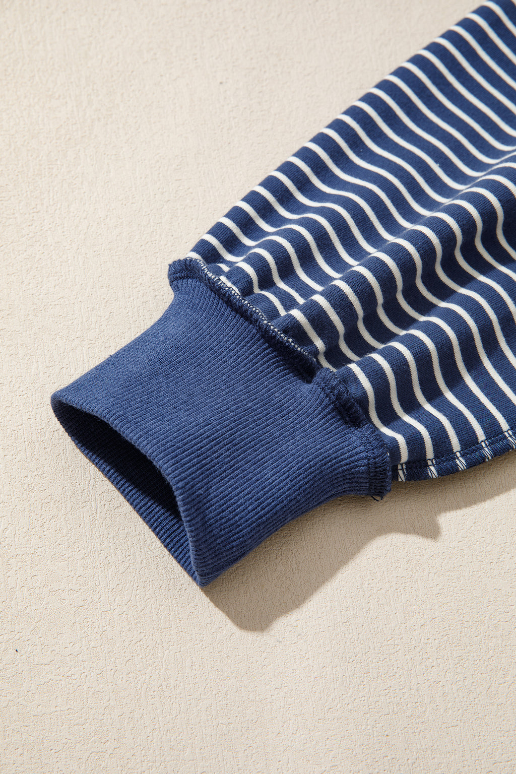 Blue Stripe Ribbed Patchwork Mock Neck Pullover Matching Shorts Set PREORDER ETA 3 WEEKS