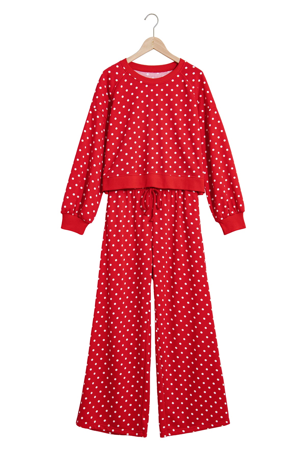 Polka Dot Drawstring Wide Leg Long Sleeve Top Pant Set PREORDER ETA 3 WEEKS