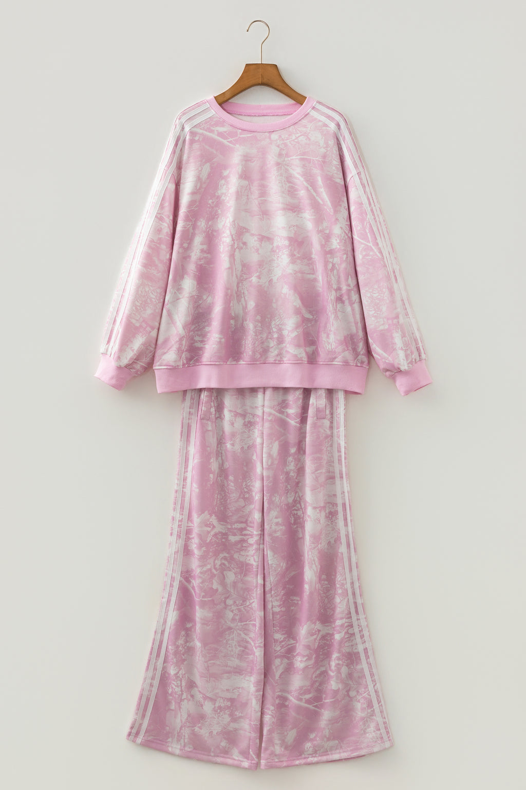Pink Abstract Print Side Stripe Detail Long Sleeve Top Loose Pants Set PREORDER ETA 3 WEEKS