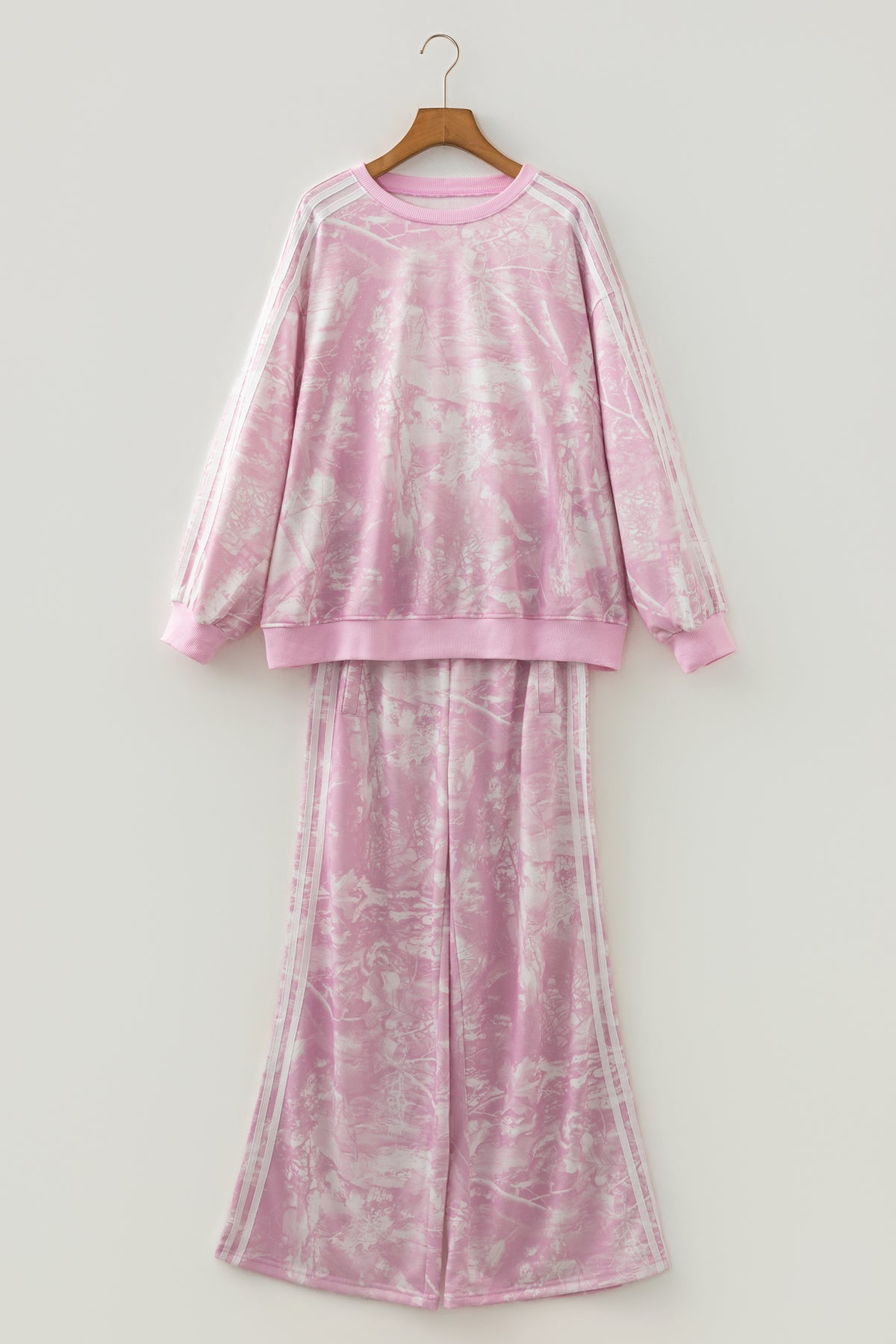 Pink Abstract Print Side Stripe Detail Long Sleeve Top Loose Pants Set PREORDER ETA 3 WEEKS