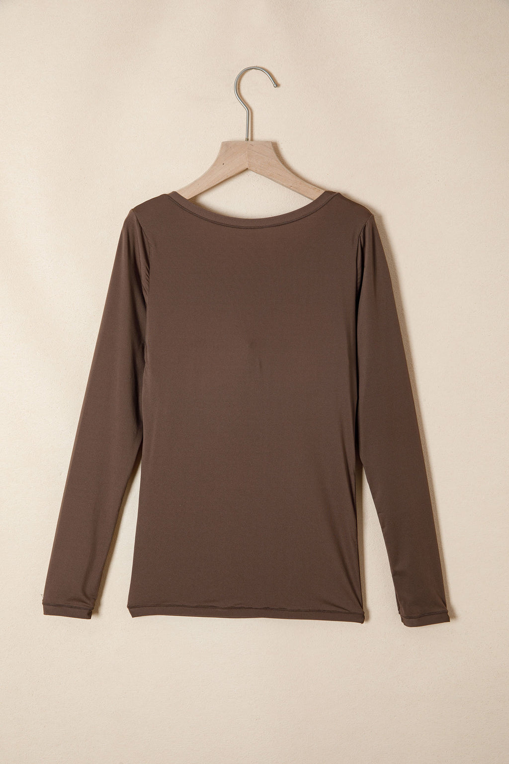 Chicory Coffee Solid Color Round Neck Long Sleeve Slim Top with Bra Pads PREORDER ETA 3 WEEKS