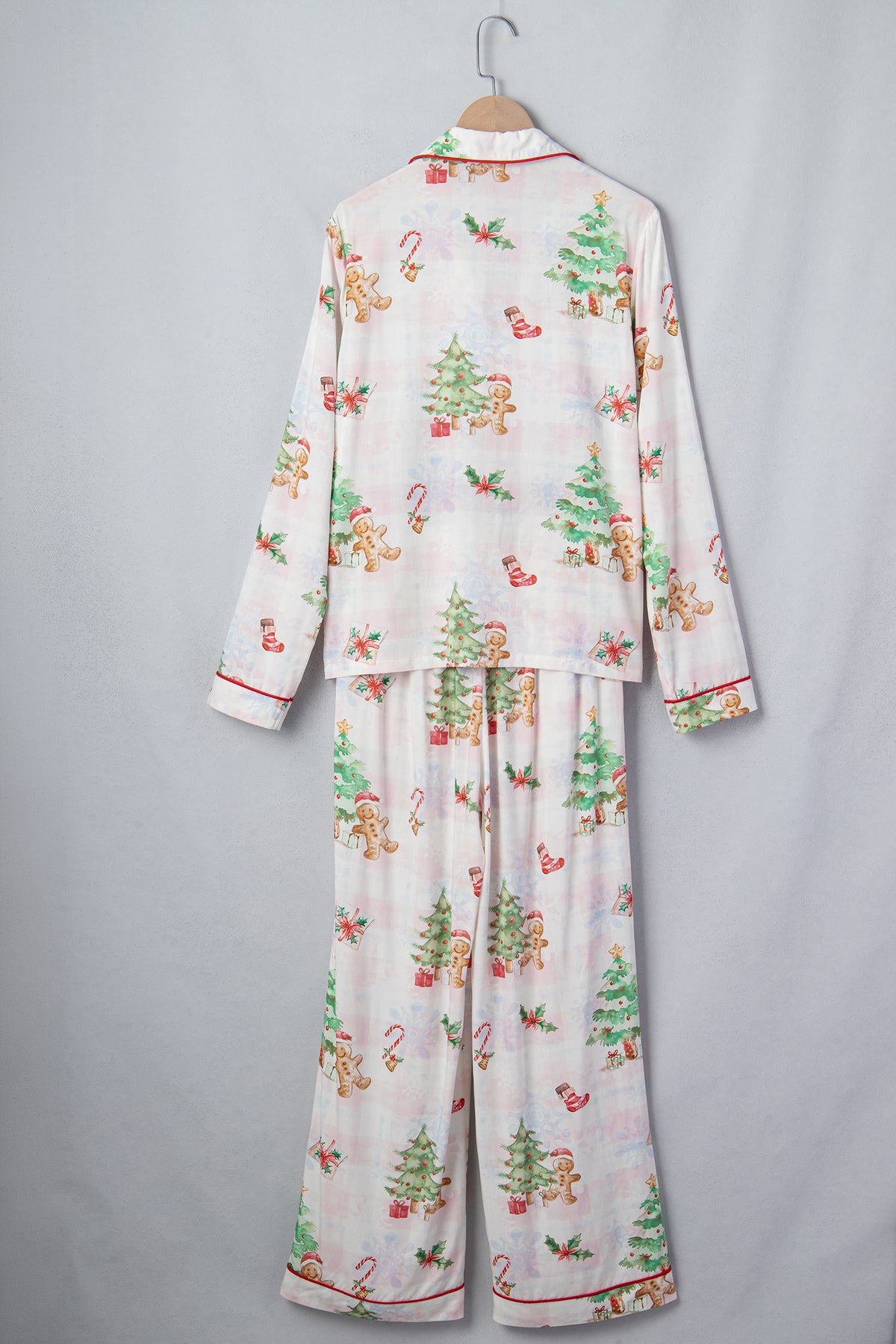 Pink Plaid Snowflake Christmas Gingerbread Man Print Long 2pcs Lounge Set PREORDER ETA 3 WEEKS