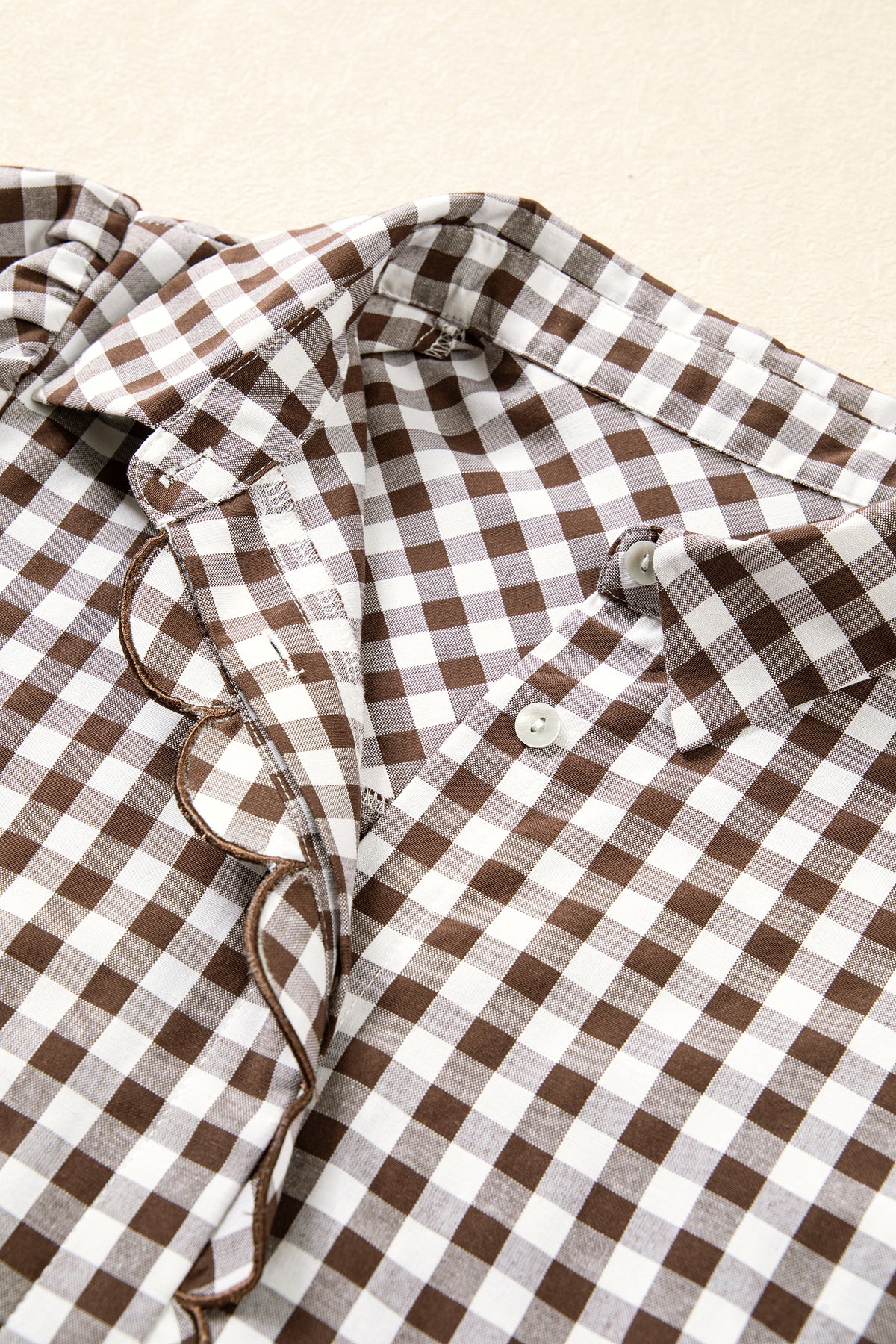 Brown Plaid Knot Half Sleeve Button Down Shirt PREORDER ETA 3 WEEKS