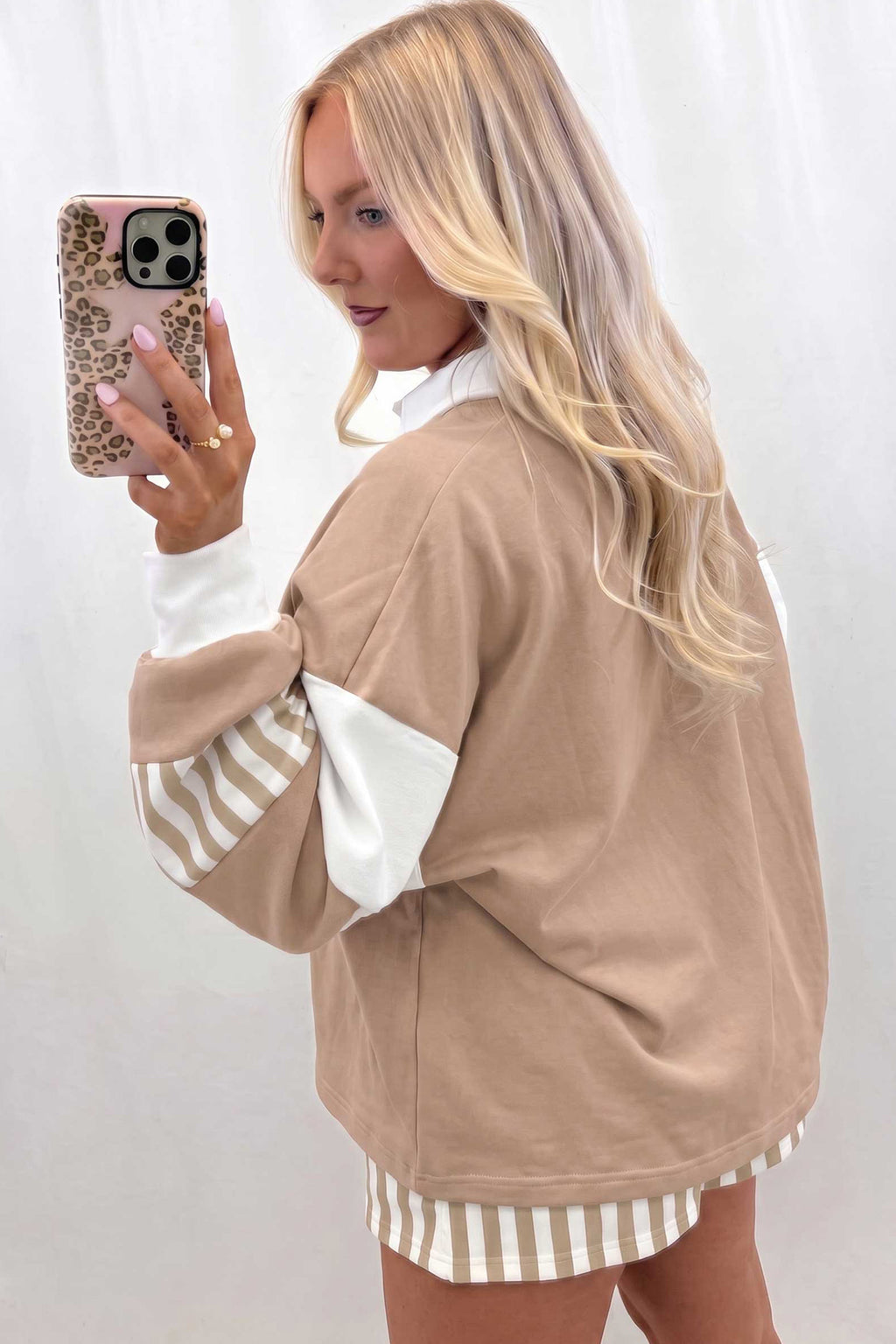 Black Striped Color Block Pullover Top Drawstring Shorts Set PREORDER ETA 3 WEEKS