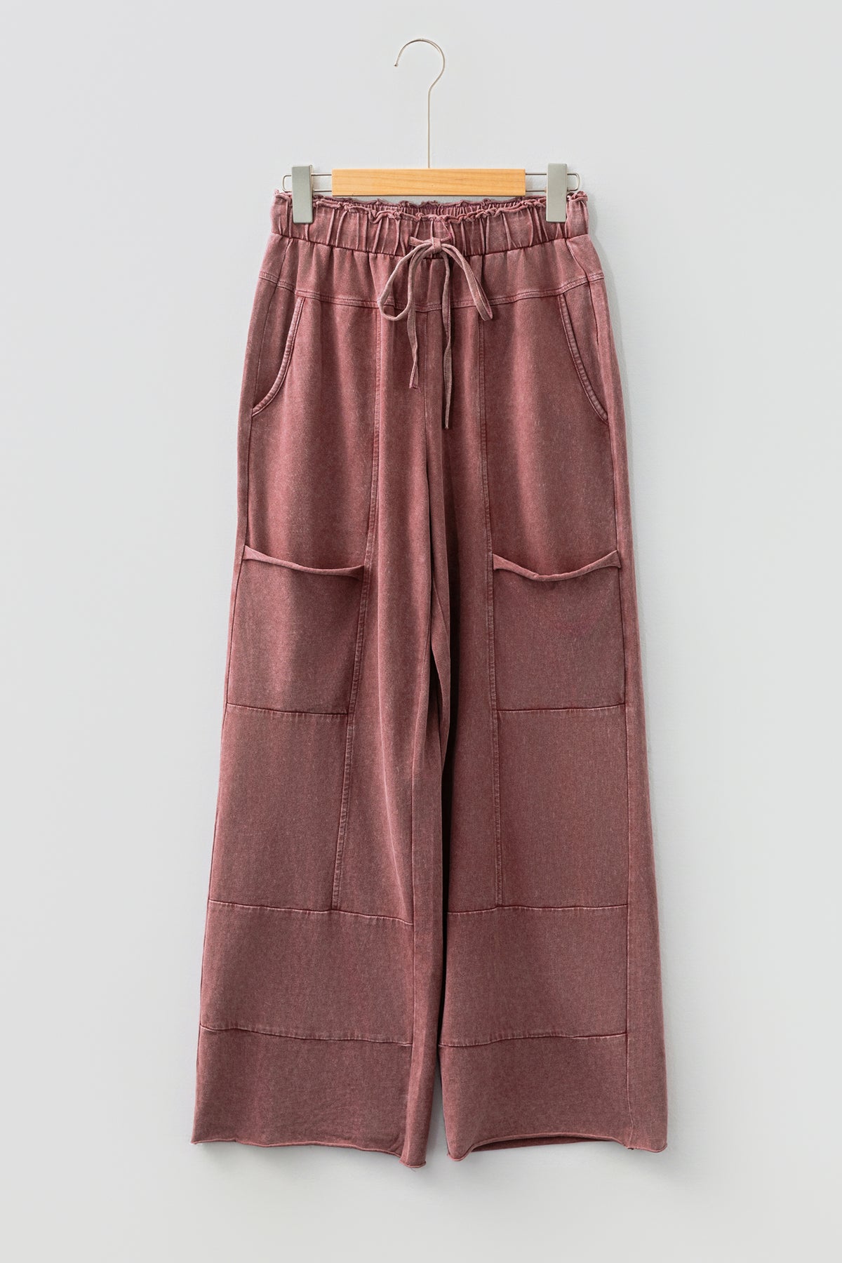 Wild Ginger  Mineral Wash Lace-up High Waist Raw Hem Patched Pocket Pants