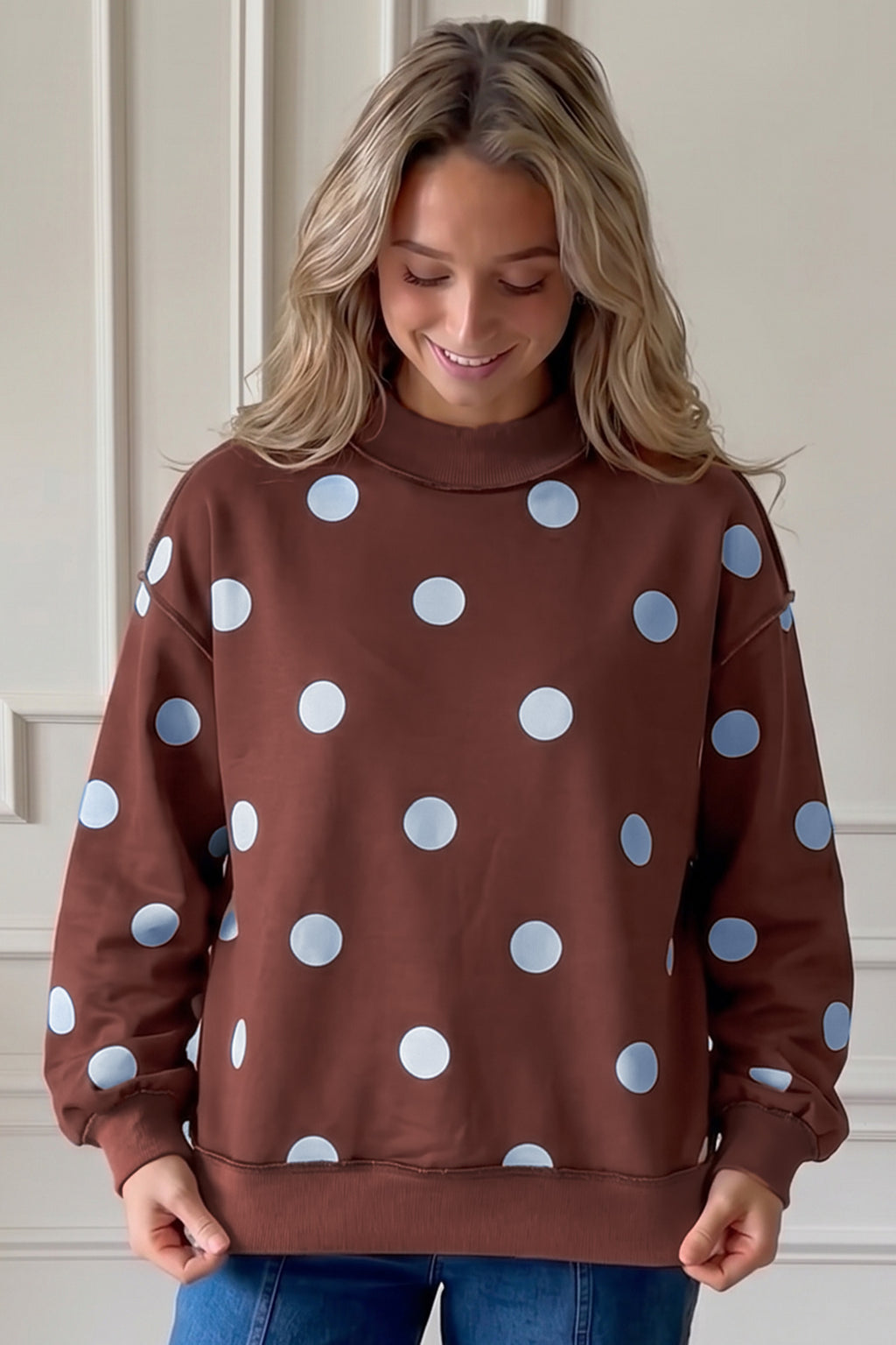 Clay Polka Dot/GOOD DAY Print Reversible Mock Neck Pullover Sweatshirt PREORDER ETA 3 WEEKS