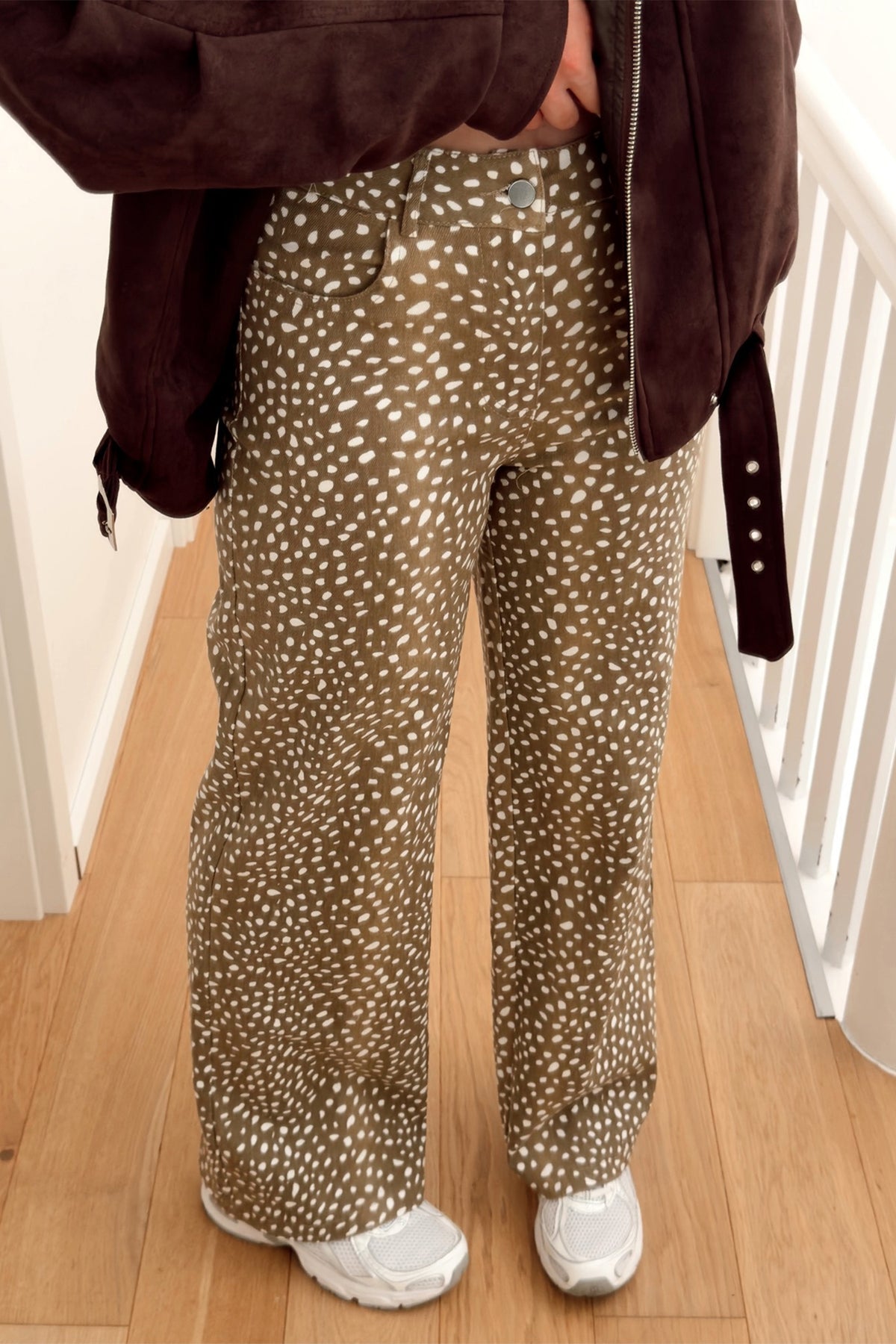 Brown Cheetah Print Pocketed Casual Shift Jeans PREORDER ETA 3 WEEKS