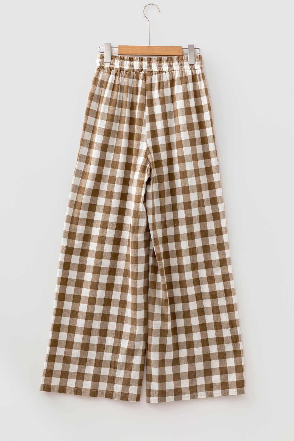 Brown Gingham Plaid Tie Elastic Waist Shift Pants PREORDER ETA 3 WEEKS