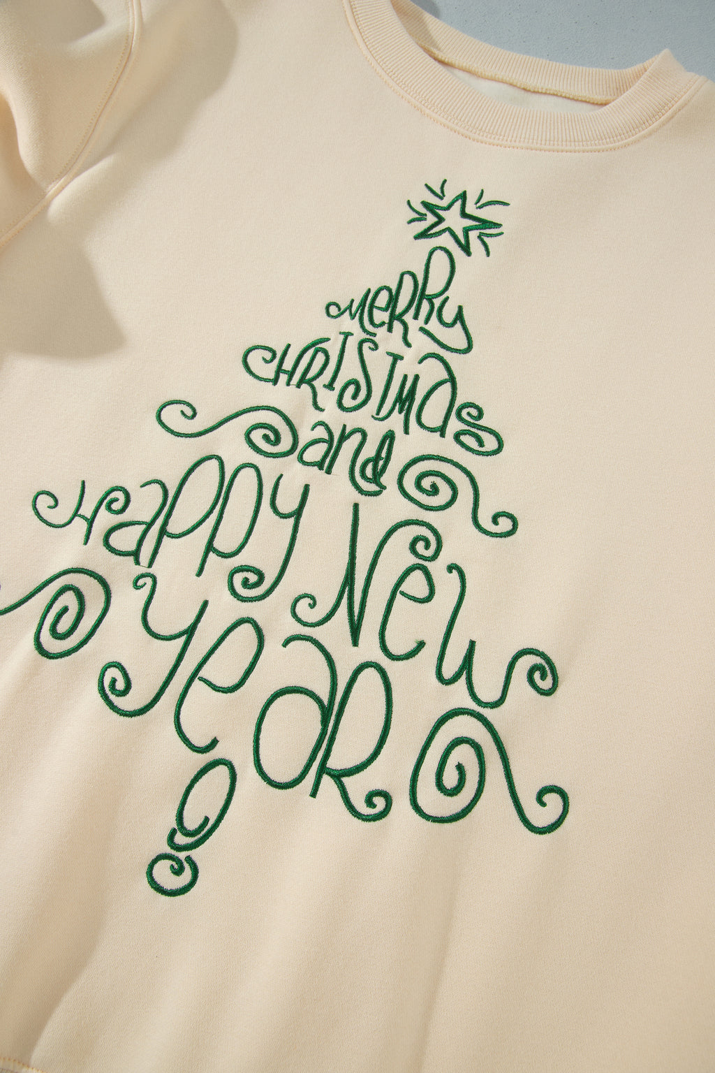 Apricot Merry Christmas and Happy New Year Embroidered Holiday Slogan Sweatshirt PREORDER ETA 3 WEEKS