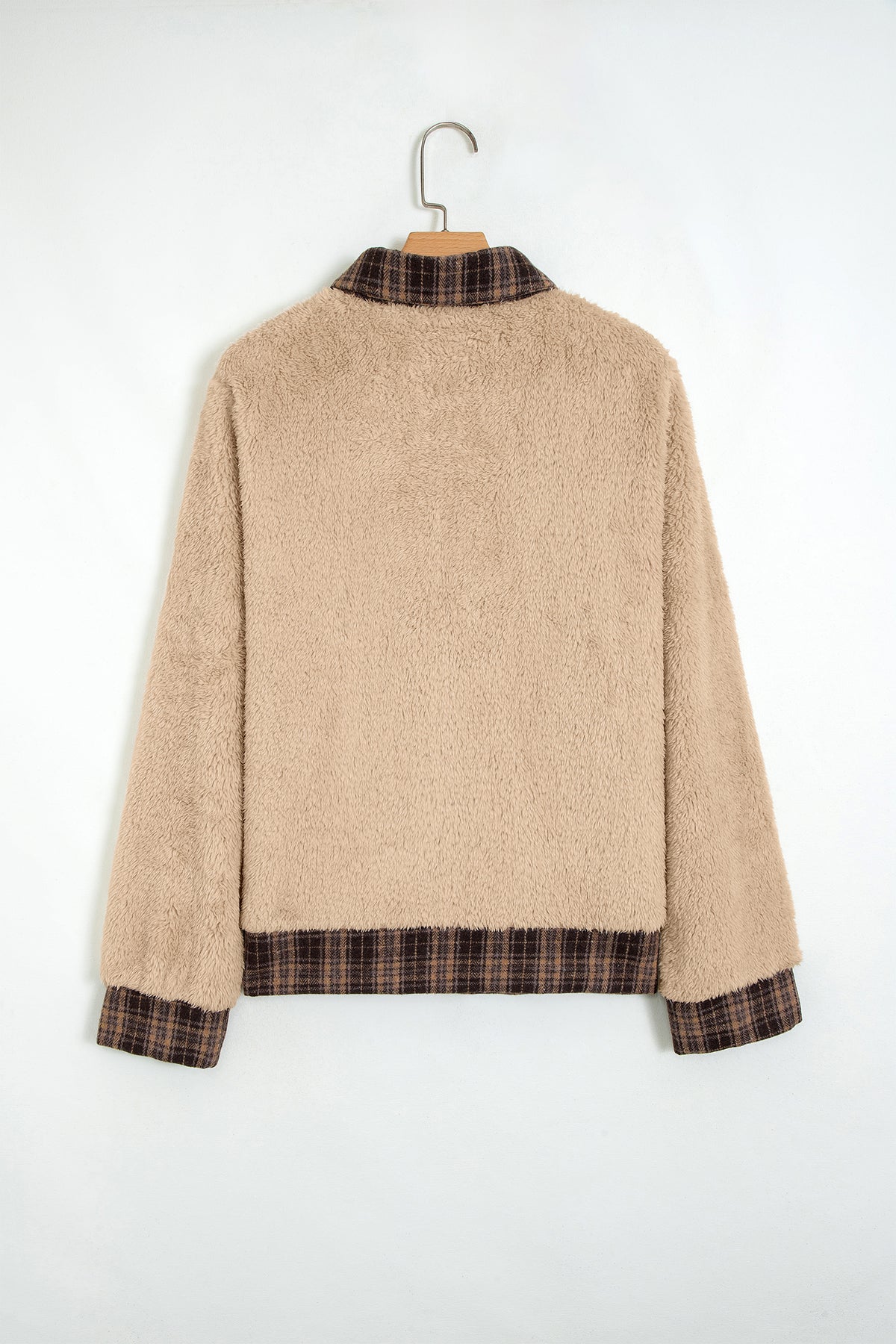 Light French Beige Plaid Collar Button Front Fleece Pullover Sweatshirt PREORDER ETA 3 WEEKS