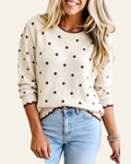 Coffee Round Neck Polka Dot Long Sleeve Casual Shift Sweater PREORDER ETA 3 WEEKS