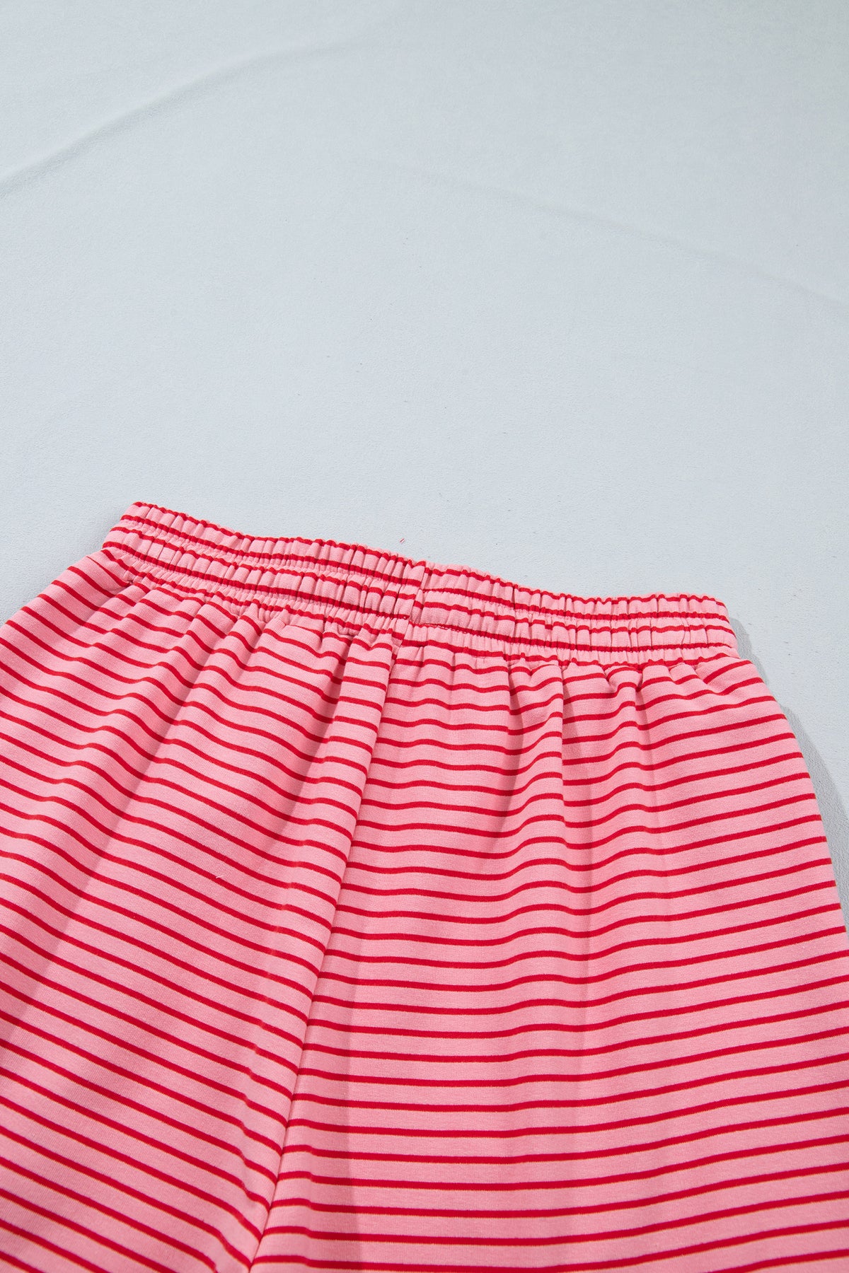 Blue Stripe Ribbed Patchwork Mock Neck Pullover Matching Shorts Set PREORDER ETA 3 WEEKS