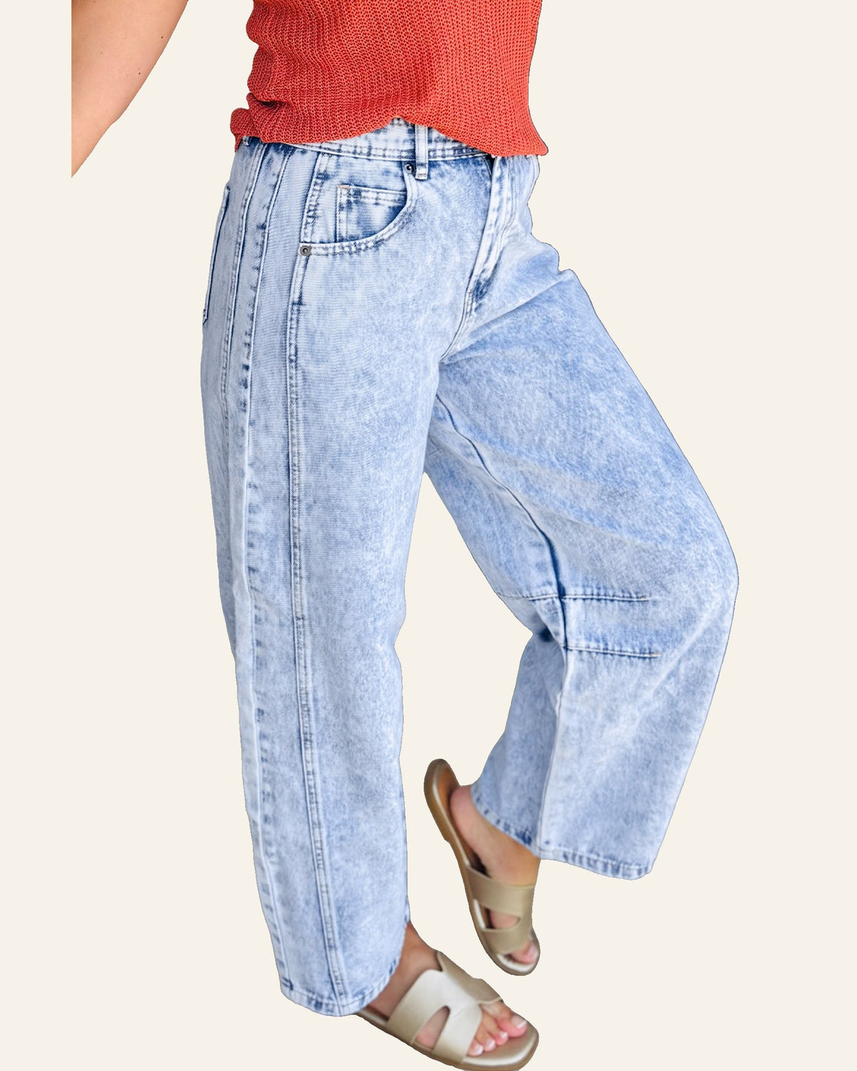 Beau Blue Light Washed Pull On Barrel Jeans