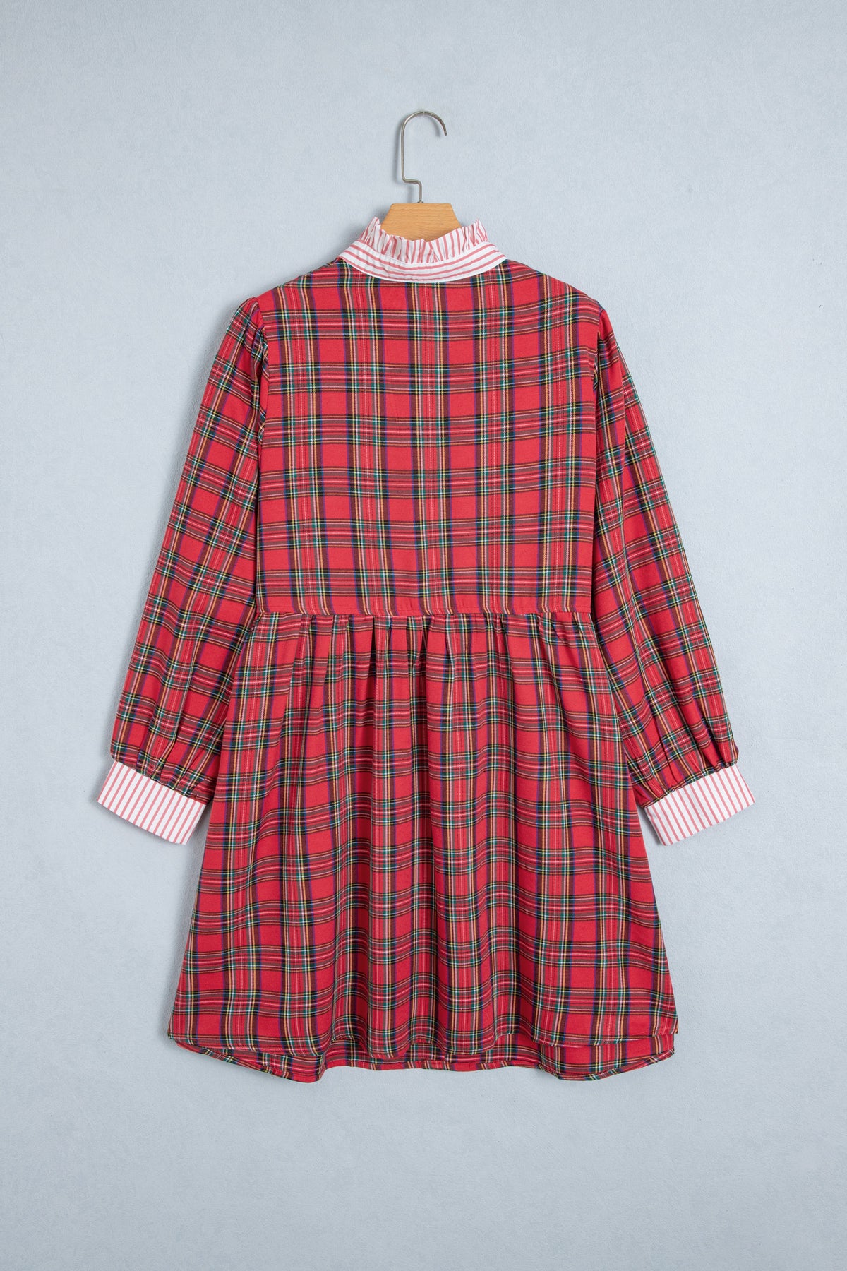 Red Plaid Striped V Neck Collar Cuff Details Shift Plus Size Dress PREORDER ETA 3 WEEKS