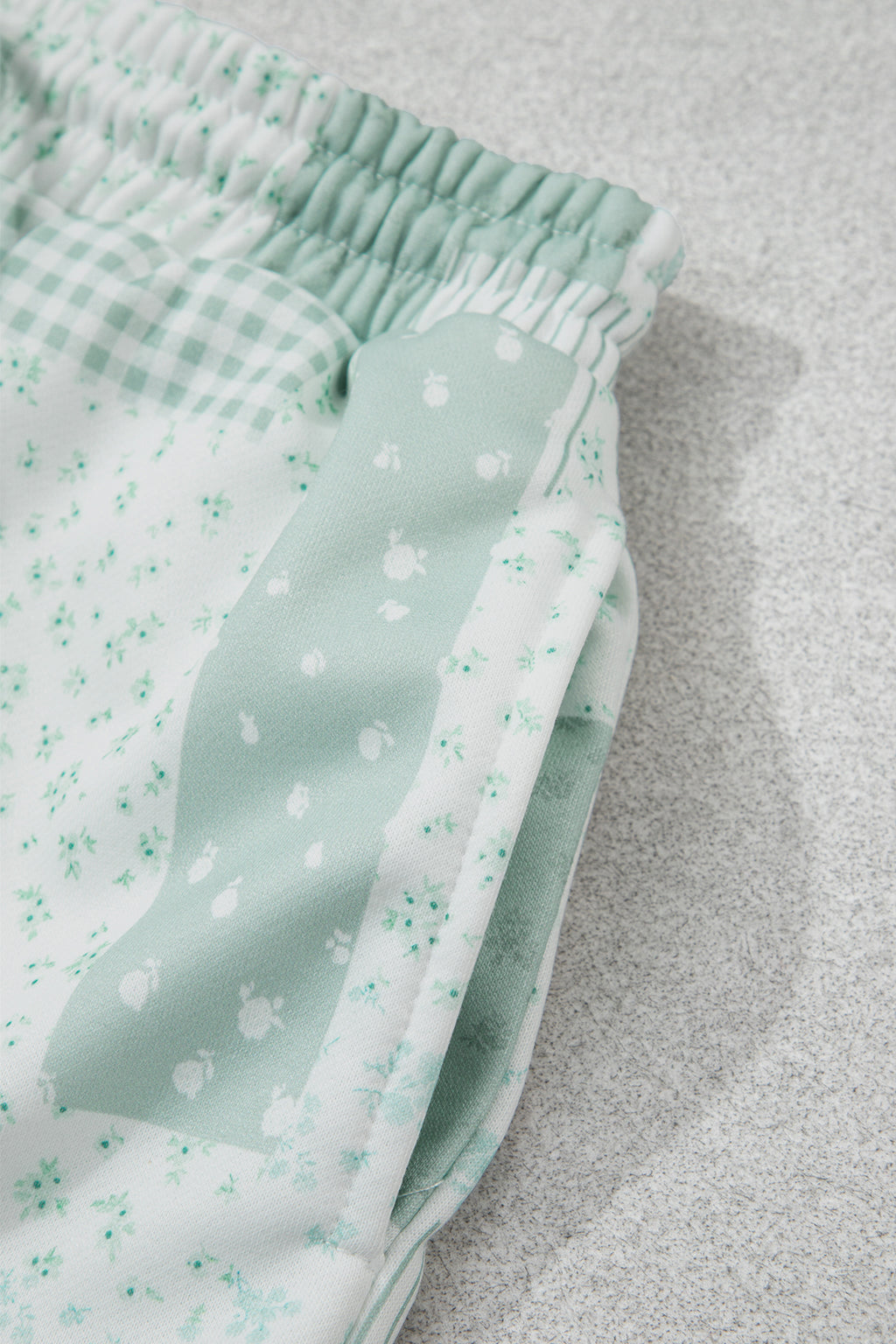 Sky Blue Patchwork Floral Print Drop Shoulder Baggy Pullover Drawstring Shorts Set PREORDER ETA 3 WEEKS