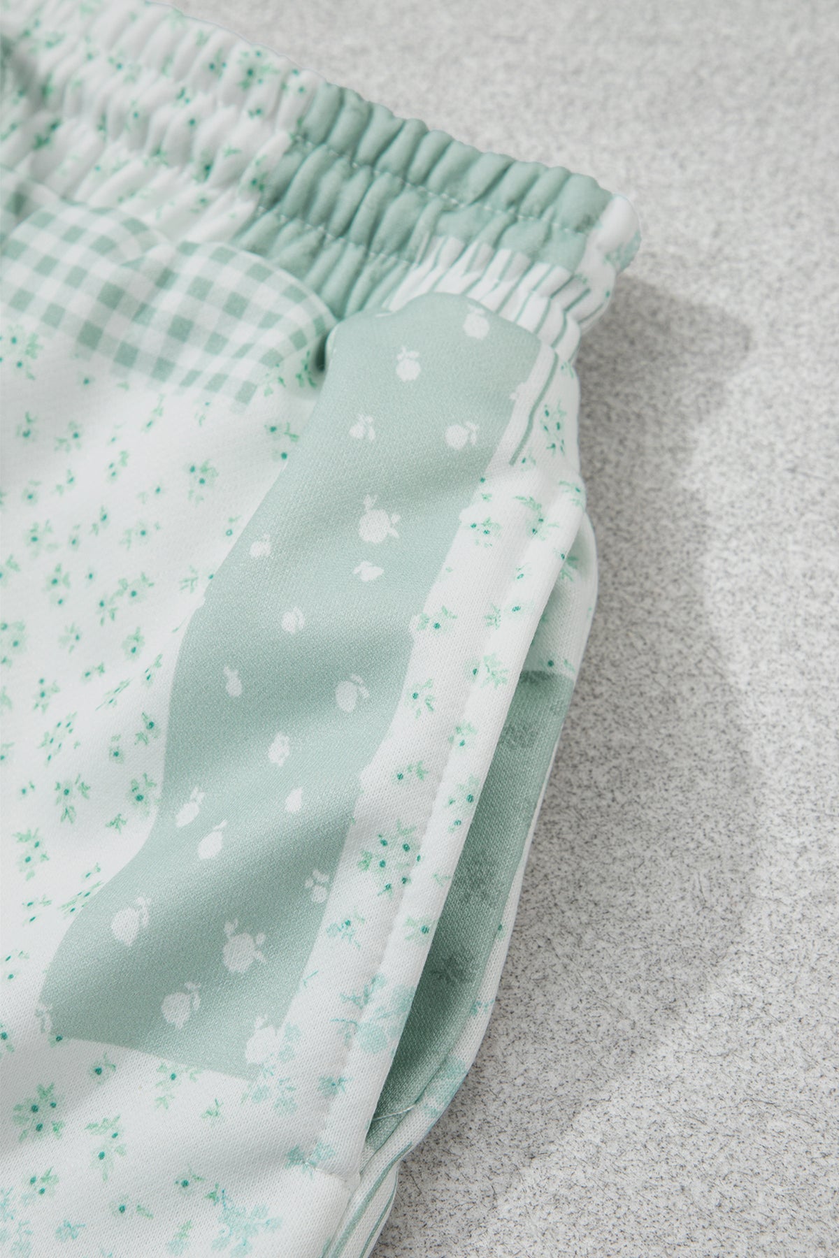 Sky Blue Patchwork Floral Print Drop Shoulder Baggy Pullover Drawstring Shorts Set PREORDER ETA 3 WEEKS